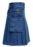Men's Deluxe Utility Denim Kilt - Modern Utility Kilt for Men, Authentic Jean Kilts with Tactical Style