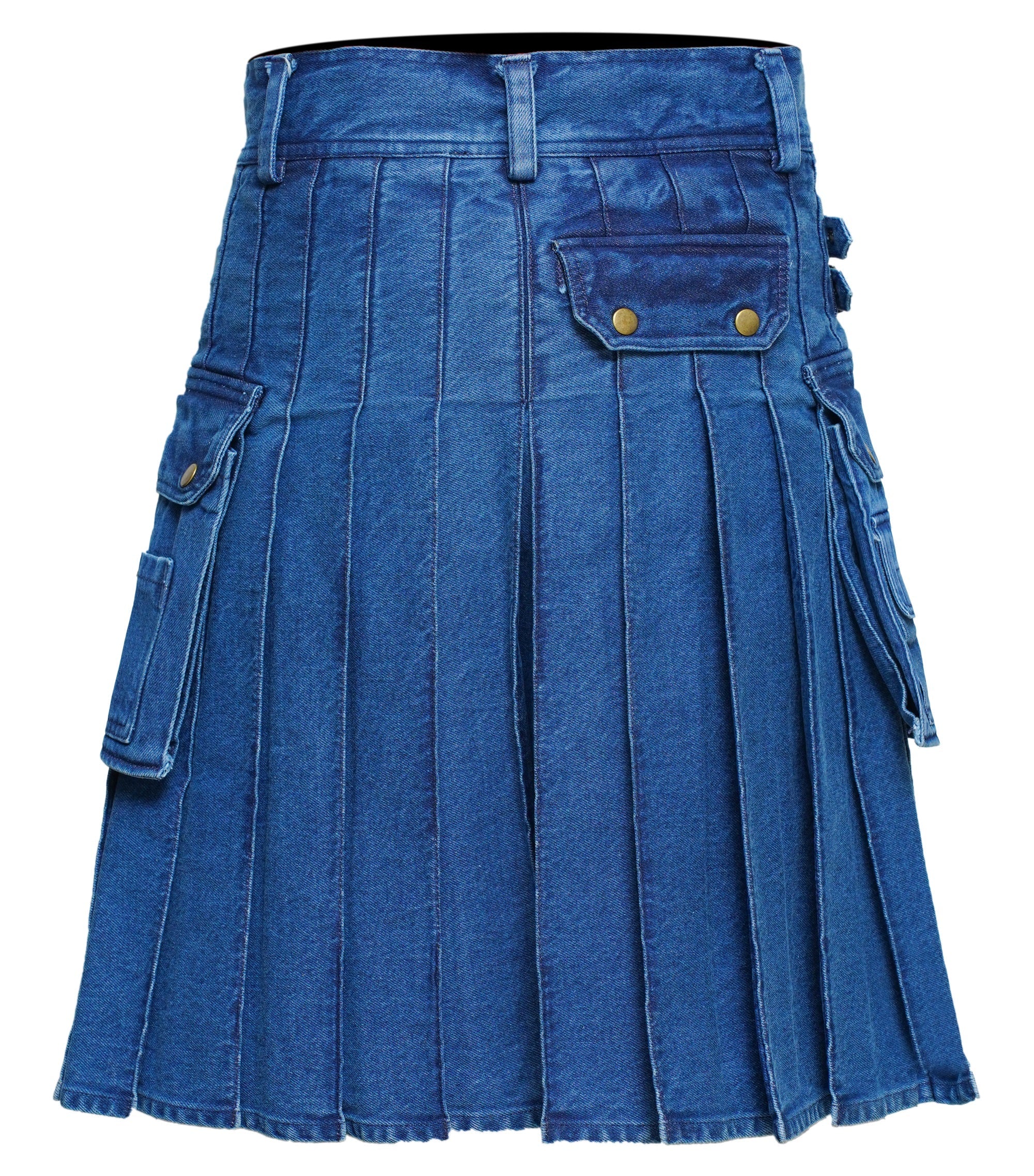 Men's Deluxe Utility Denim Kilt - Modern Utility Kilt for Men, Authentic Jean Kilts with Tactical Style