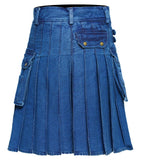 Men's Deluxe Utility Denim Kilt - Modern Utility Kilt for Men, Authentic Jean Kilts with Tactical Style