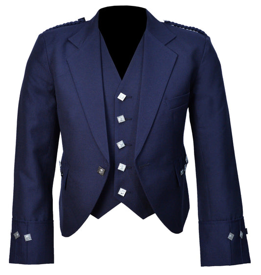 Scottish Blue Argyle Kilt Jacket With Waistcoat/Vest - Sizes 36"- 54"