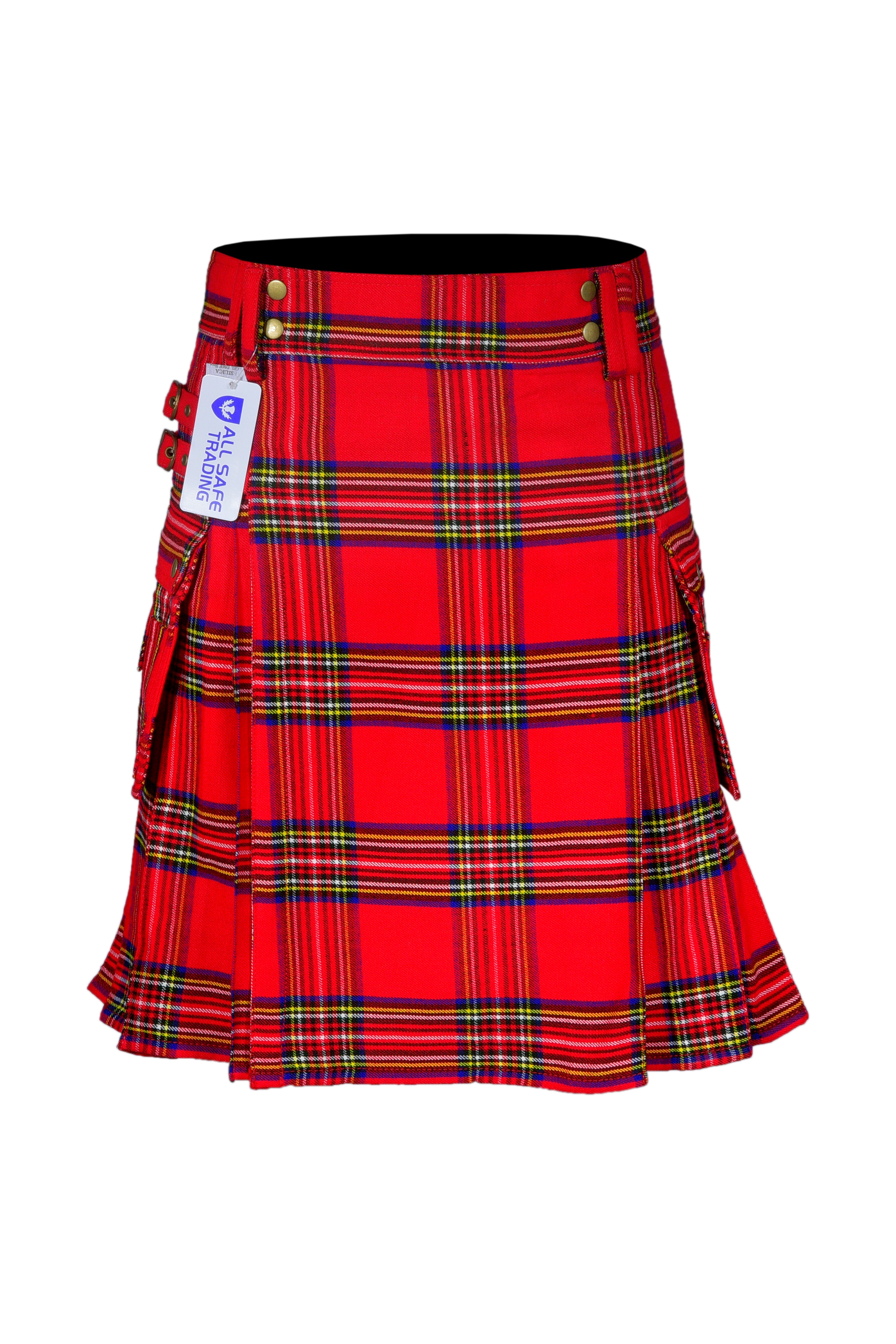 Scottish Men's Modern Royal Stewart 16oz Tartan Pockets Utility Kilt, Cargo Kilt