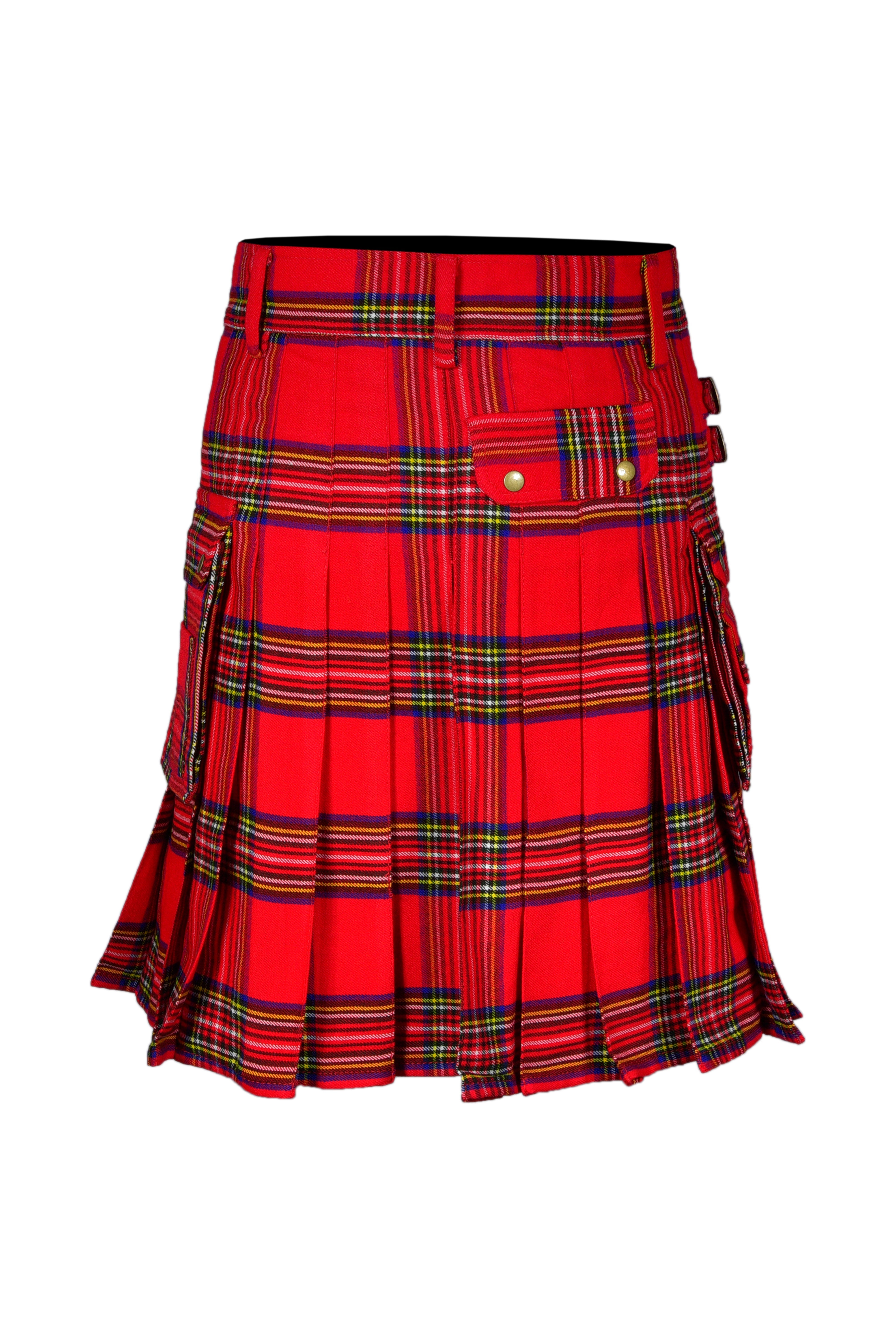 Scottish Men's Modern Royal Stewart 16oz Tartan Pockets Utility Kilt, Cargo Kilt