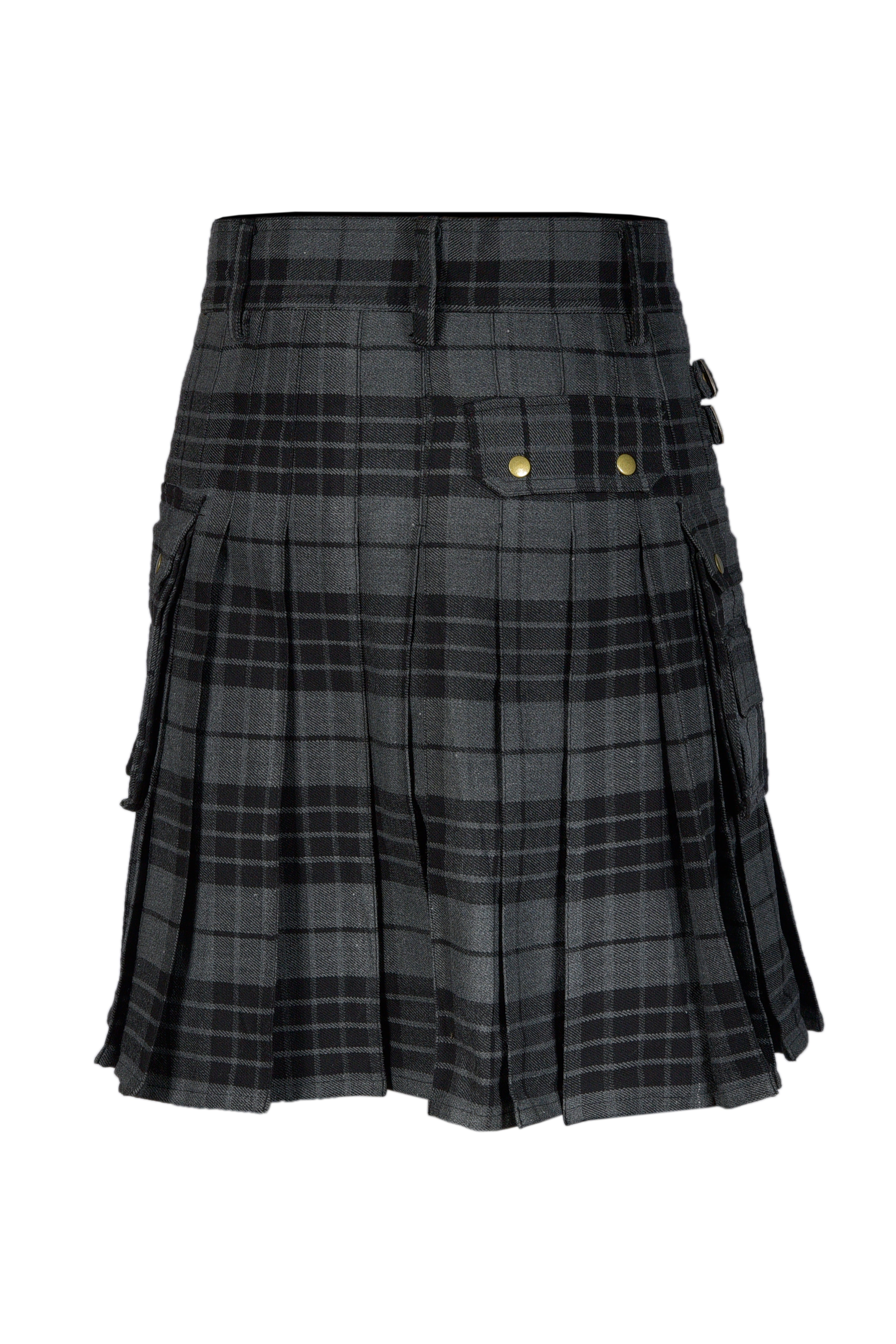 Scottish Men's Modern Grey Watch 16oz Tartan Pockets Utility Kilt, Cargo Kilt