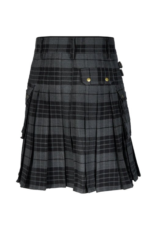 Scottish Men's Modern Grey Watch 16oz Tartan Pockets Utility Kilt, Cargo Kilt