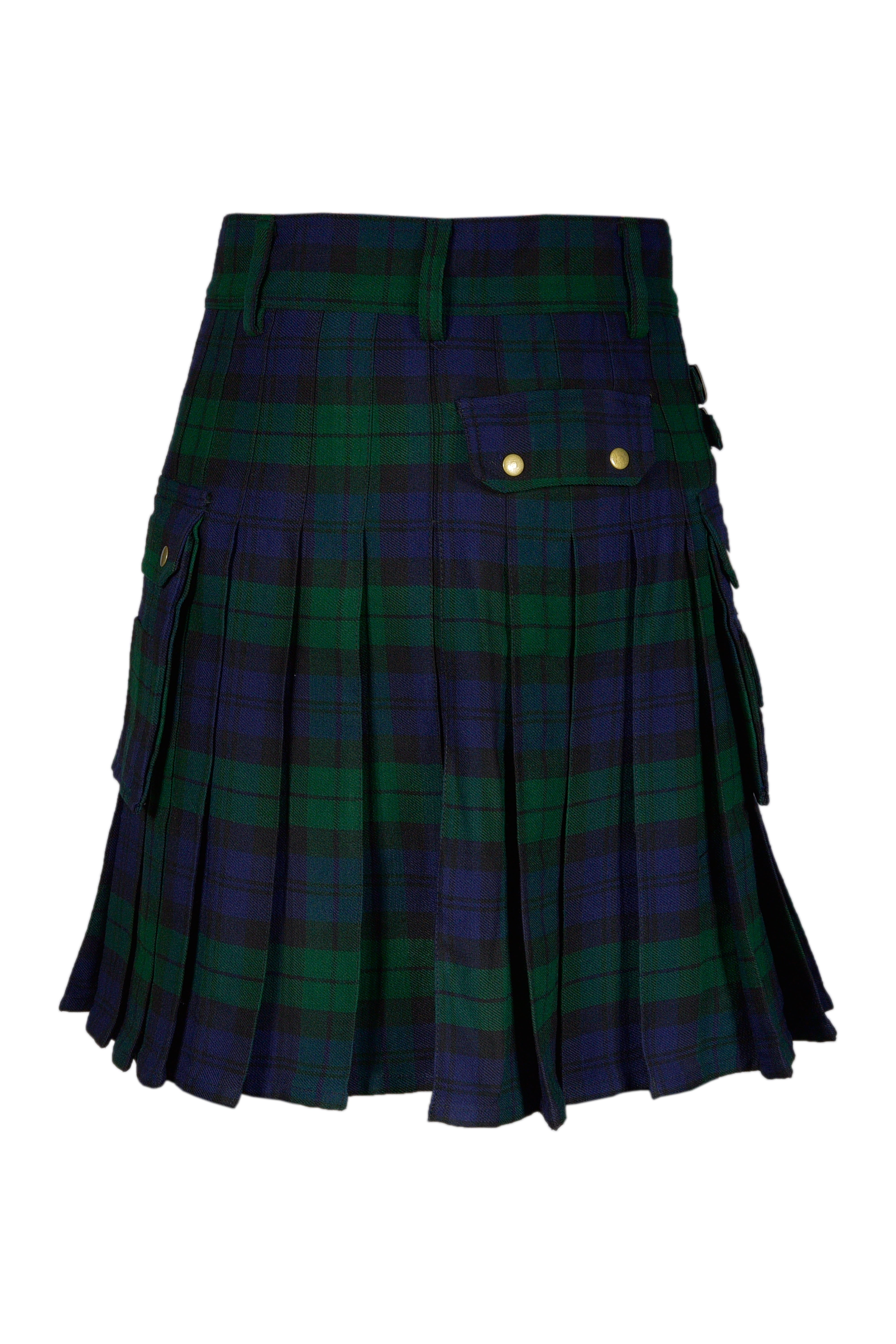 Scottish Men's Modern Black Watch 16oz Tartan Pockets Utility Kilt, Cargo Kilt