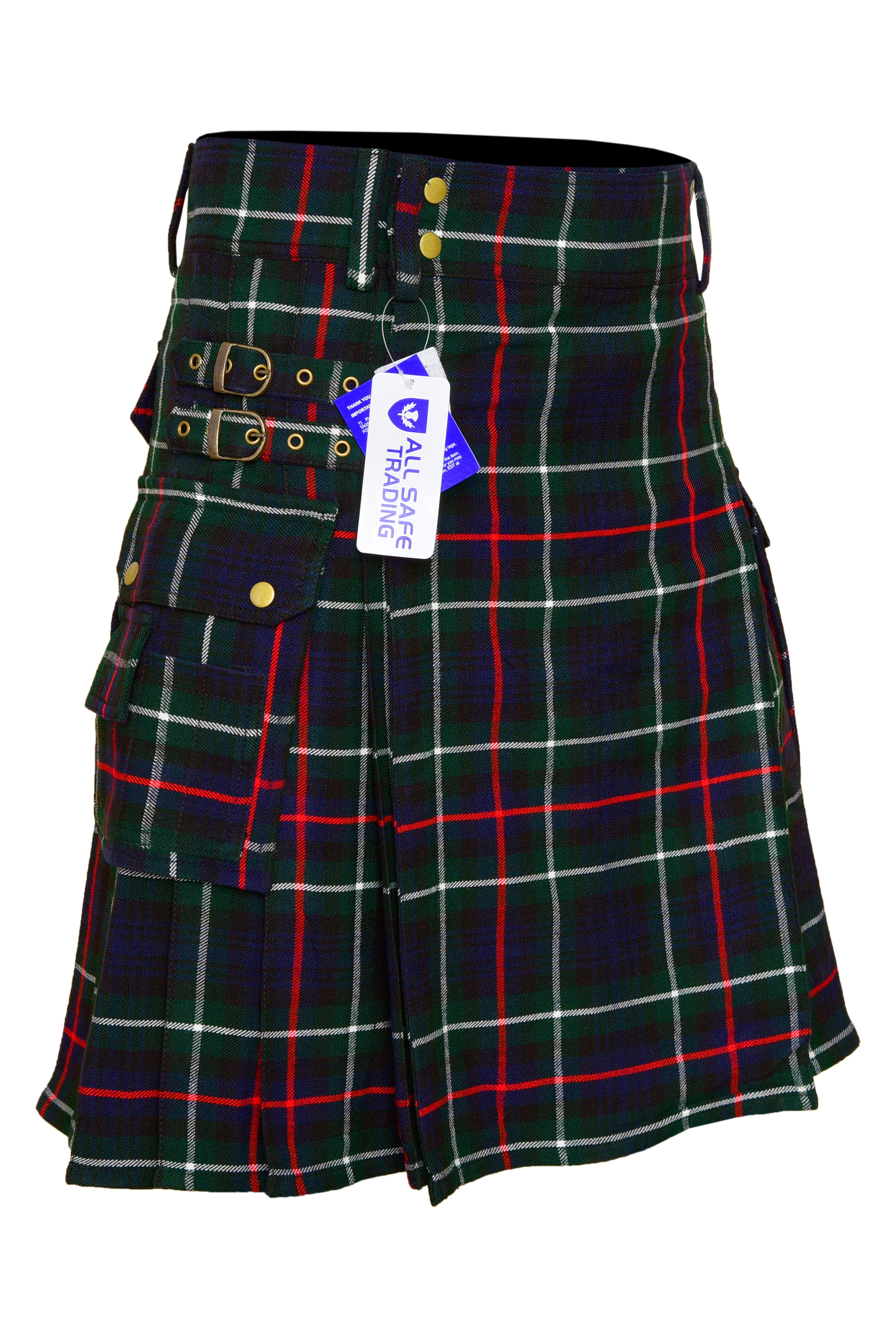Scottish Men's Modern Mackenzie 16oz Tartan Pockets Utility Kilt, Cargo Kilt