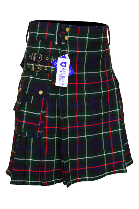 Scottish Men's Modern Mackenzie 16oz Tartan Pockets Utility Kilt, Cargo Kilt