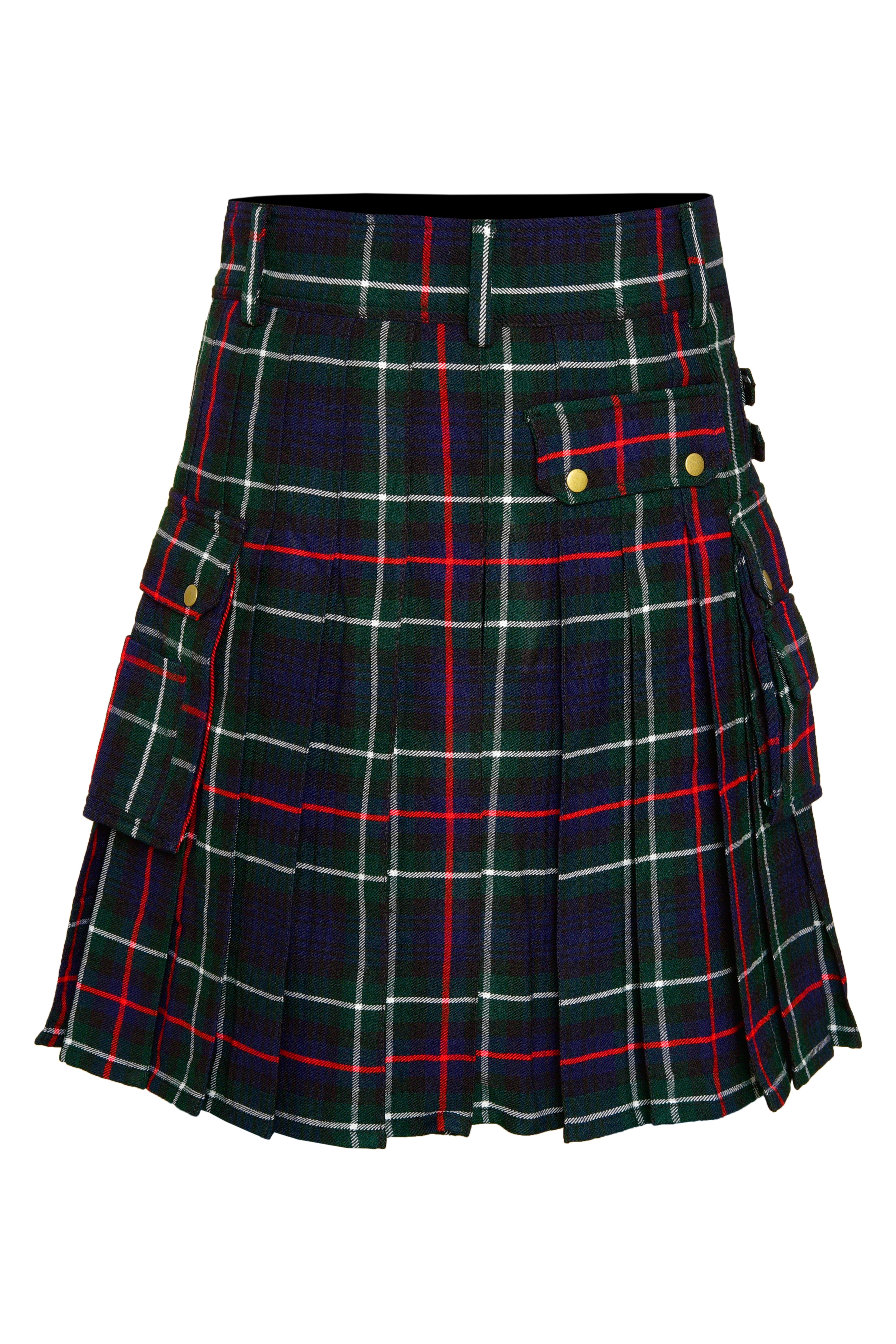 Scottish Men's Modern Mackenzie 16oz Tartan Pockets Utility Kilt, Cargo Kilt