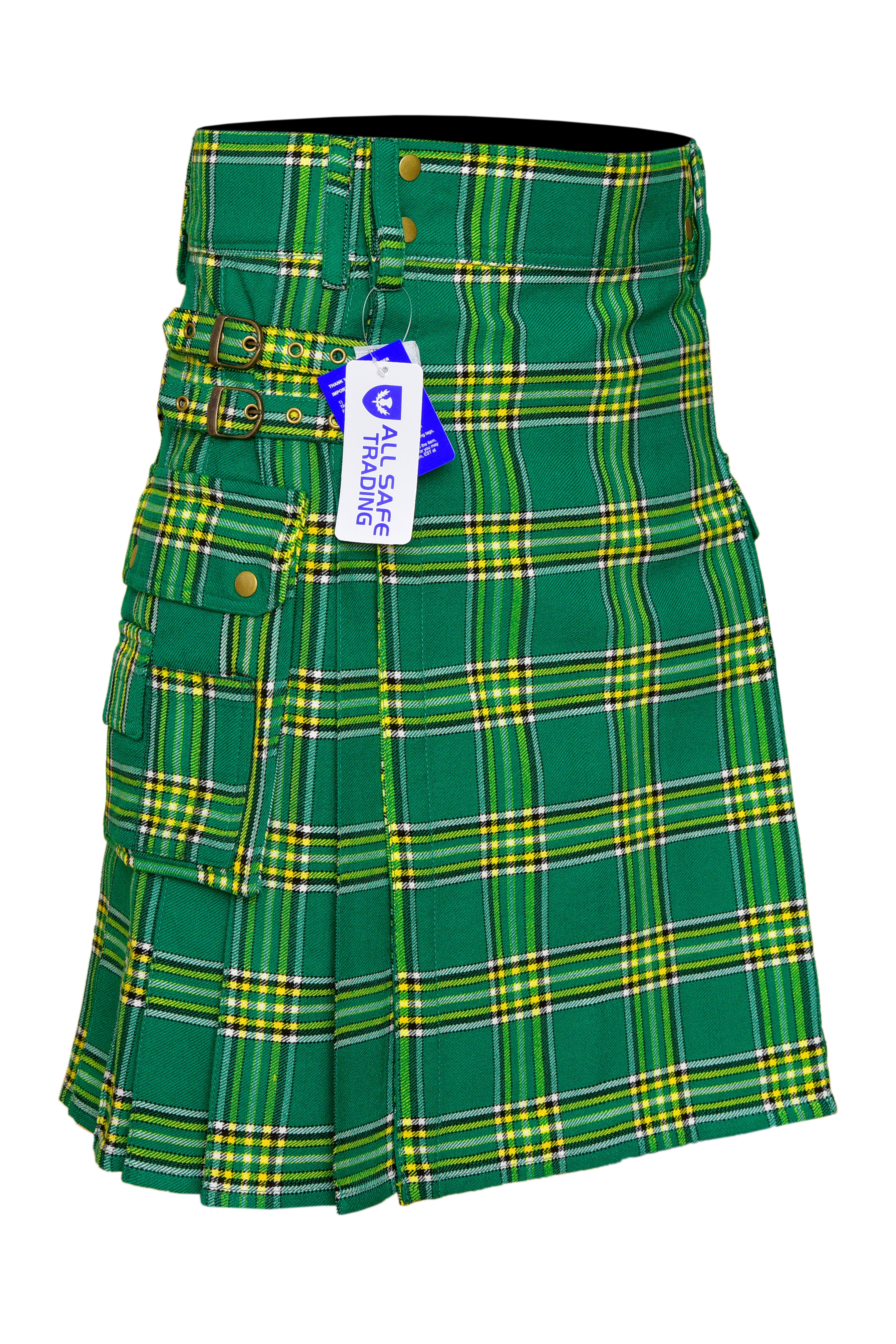 Scottish Men's Modern Irish Heritage 16oz Tartan Pockets Utility Kilt, Cargo Kilt