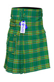 Scottish Men's Modern Irish Heritage 16oz Tartan Pockets Utility Kilt, Cargo Kilt
