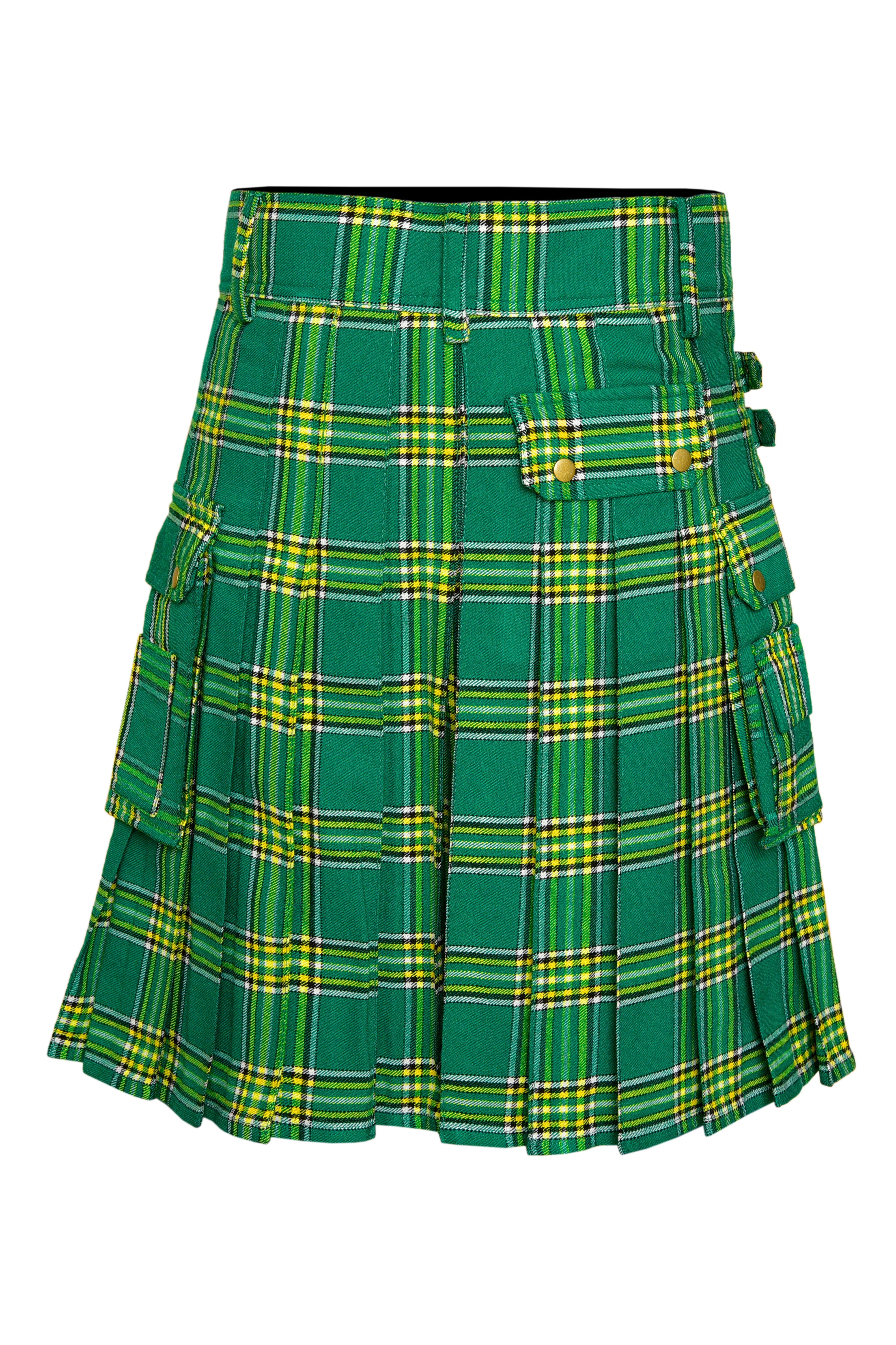 Scottish Men's Modern Irish Heritage 16oz Tartan Pockets Utility Kilt, Cargo Kilt