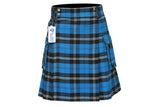 Scottish Men's Modern Blue Ramsay 16oz Tartan Pockets Utility Kilt, Cargo Kilt