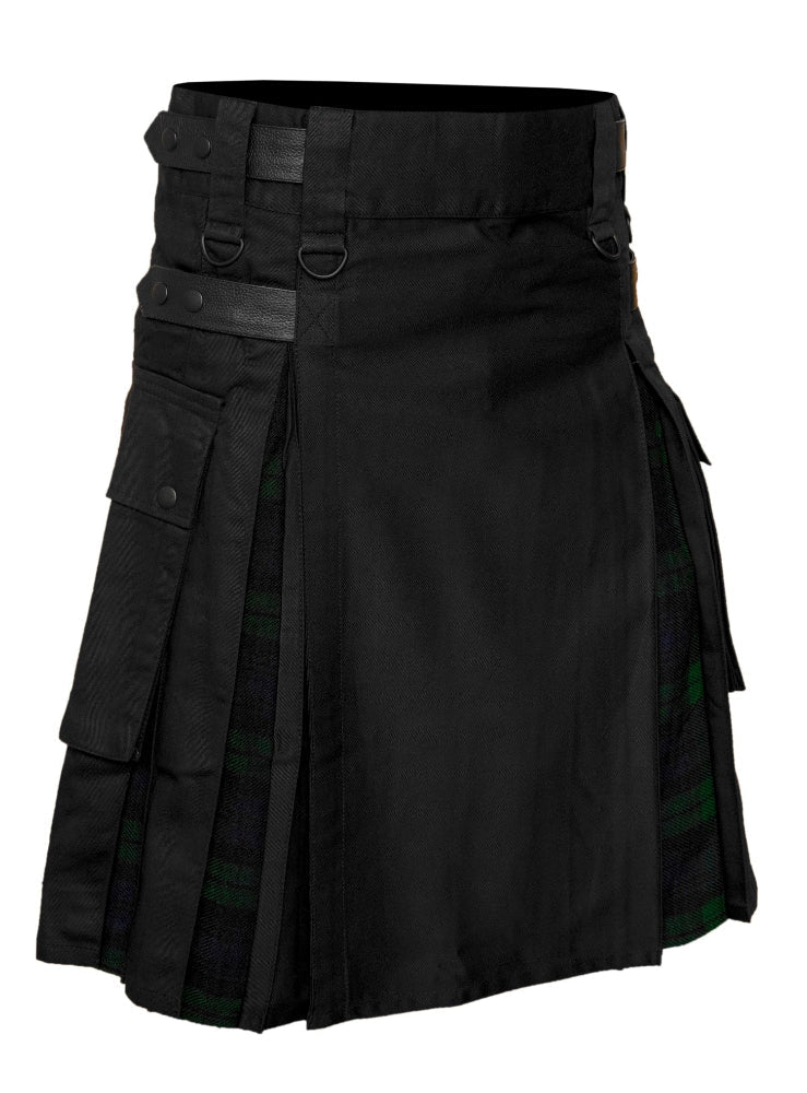 Men's Black watch Tartan Hybrid Kilt with Cargo Pockets, Utility Kilt