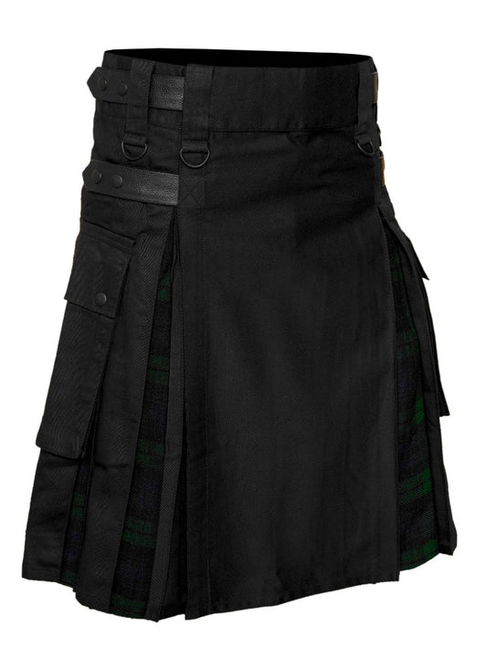 Men's Black watch Tartan Hybrid Kilt with Cargo Pockets, Utility Kilt