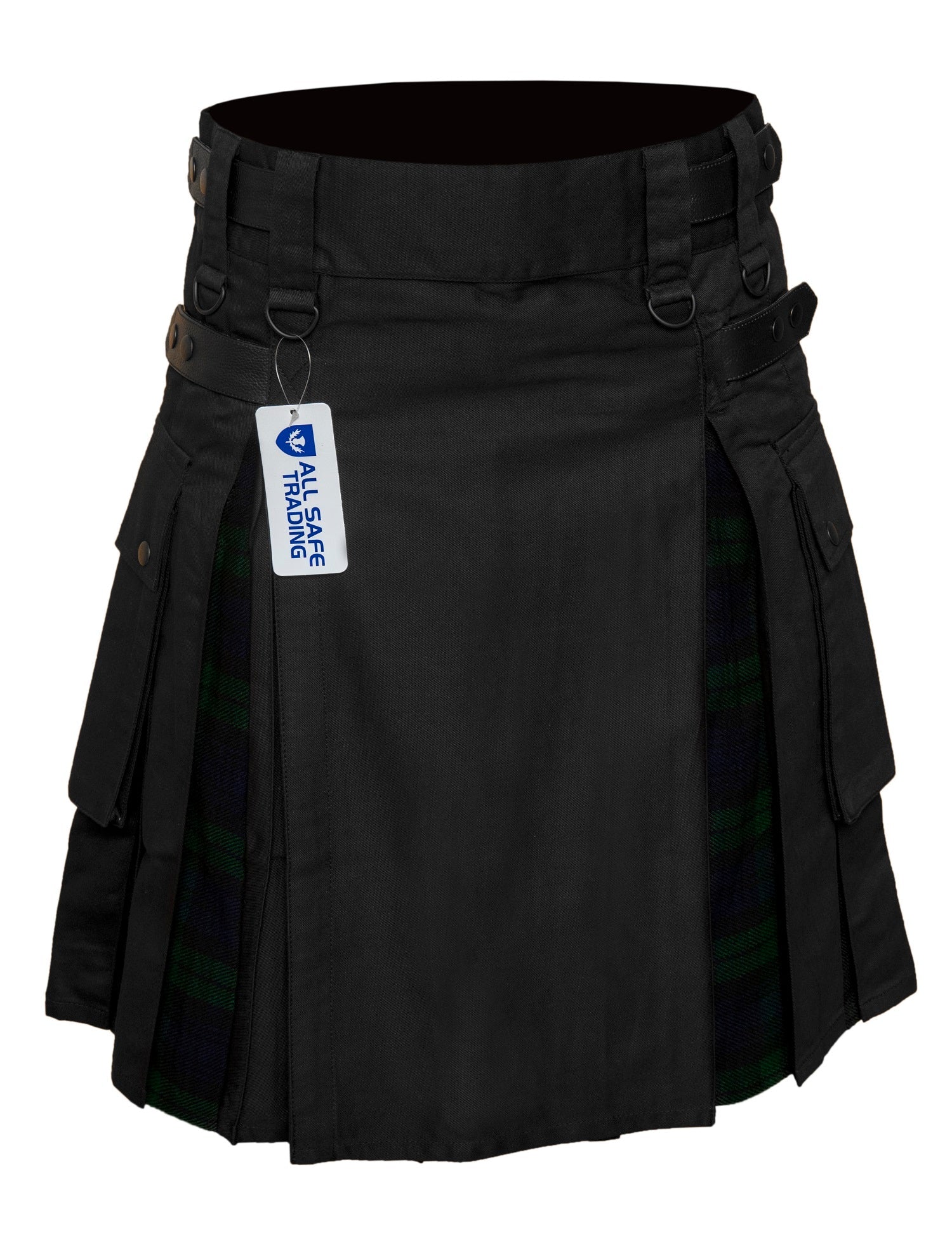 Men's Black watch Tartan Hybrid Kilt with Cargo Pockets, Utility Kilt