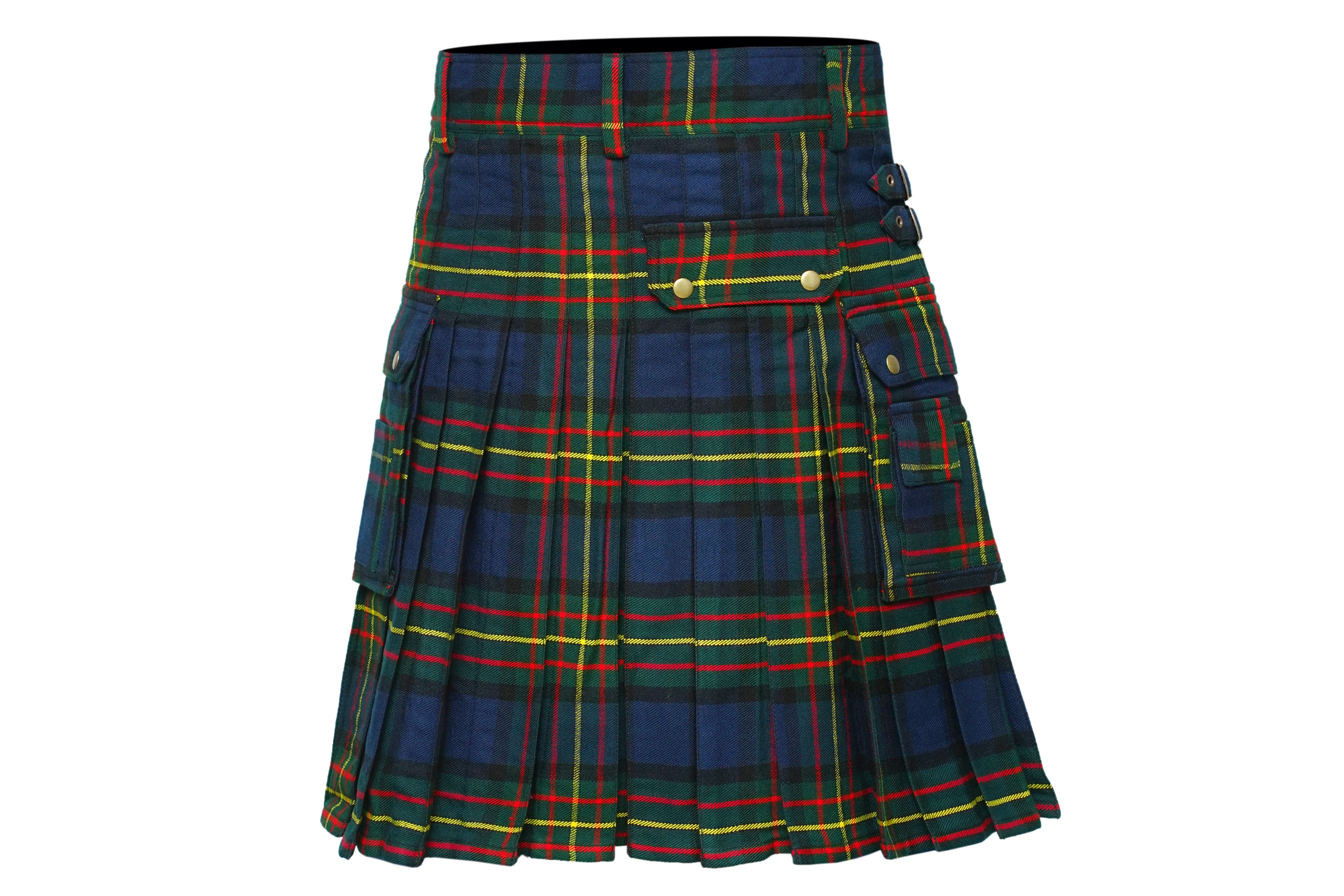 Scottish Men's Modern Maclaren 16oz Tartan Pockets Utility Kilt, Cargo Kilt