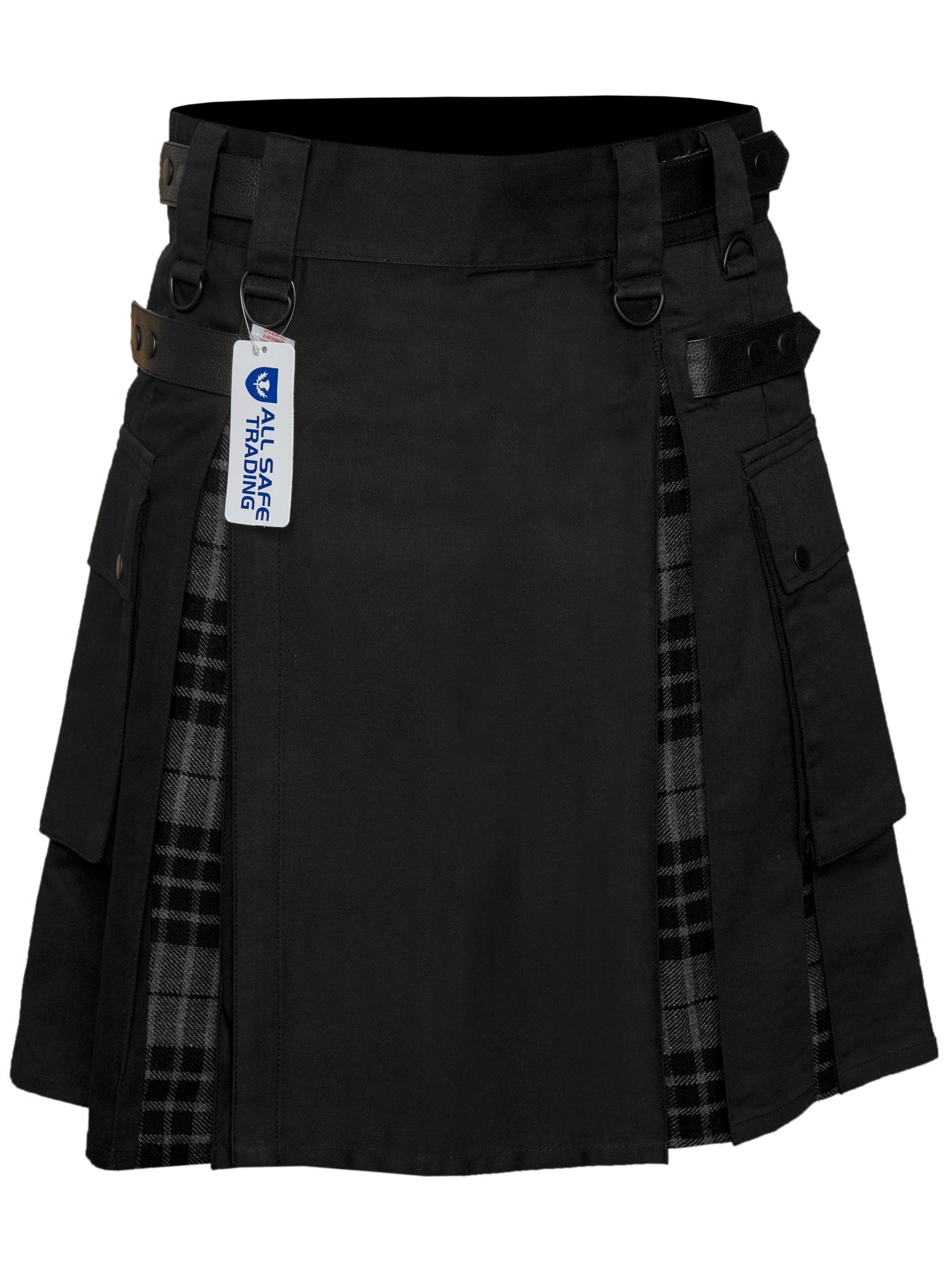 Men's Grey watch Tartan Hybrid Kilt with Cargo Pockets, Utility Kilt
