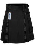Men's Grey watch Tartan Hybrid Kilt with Cargo Pockets, Utility Kilt