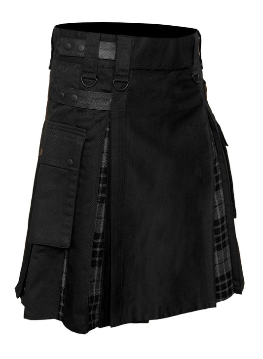 Men's Grey watch Tartan Hybrid Kilt with Cargo Pockets, Utility Kilt