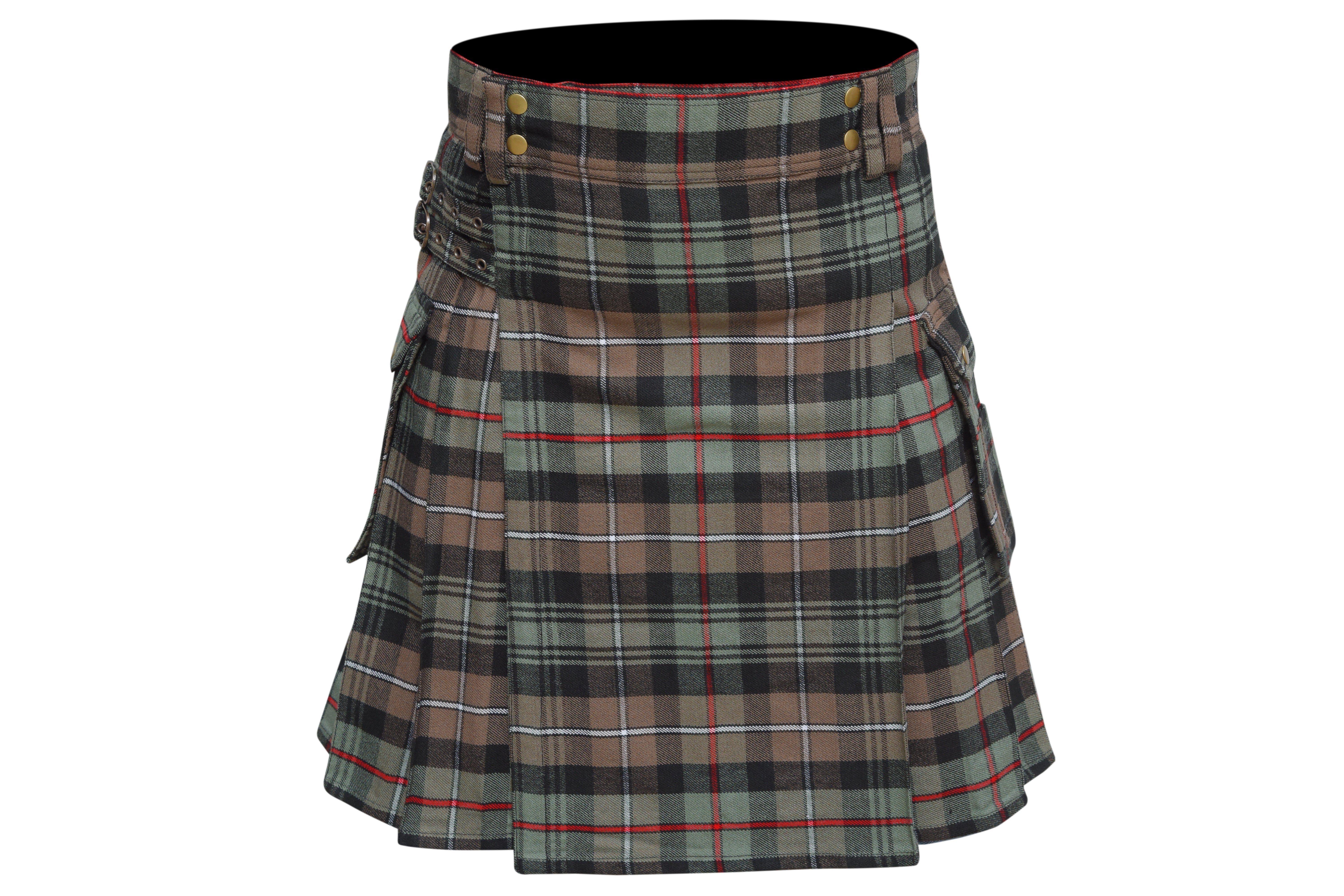 Scottish Men's Modern Mackenzie Weathered 16oz Tartan Pockets Utility Kilt, Cargo Kilt