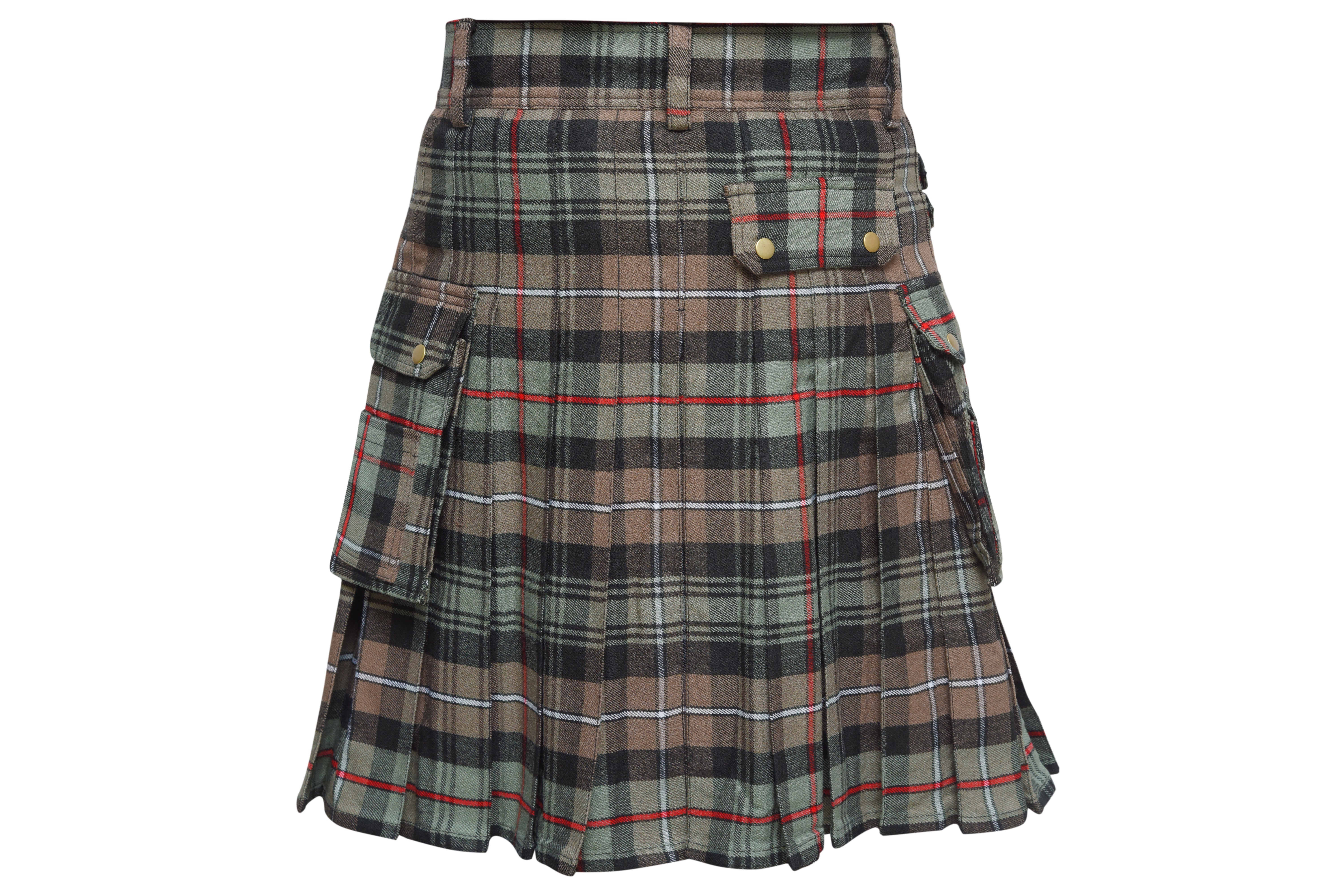 Scottish Men's Modern Mackenzie Weathered 16oz Tartan Pockets Utility Kilt, Cargo Kilt