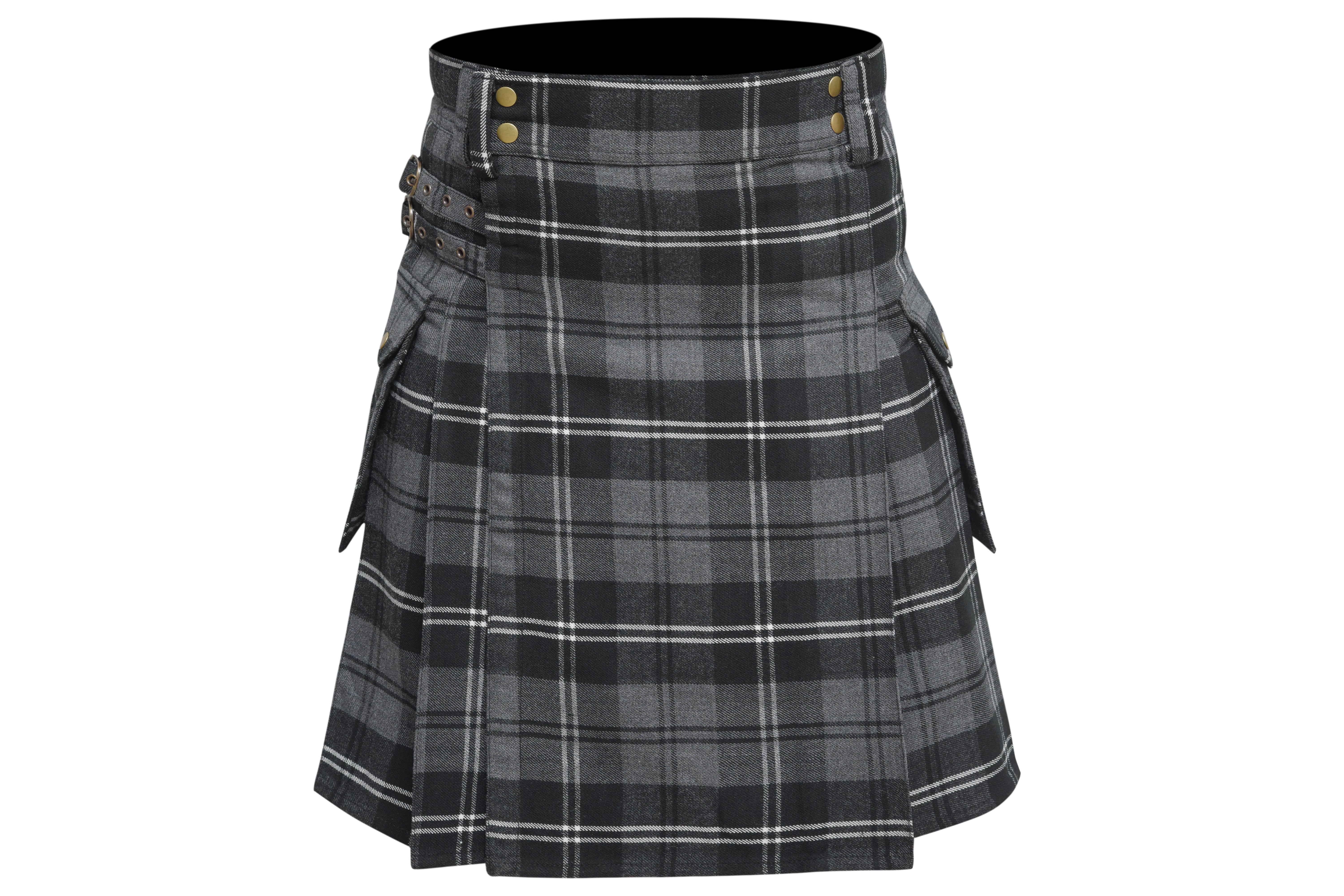 Scottish Men's Modern Granite 16oz Tartan Pockets Utility Kilt, Cargo Kilt