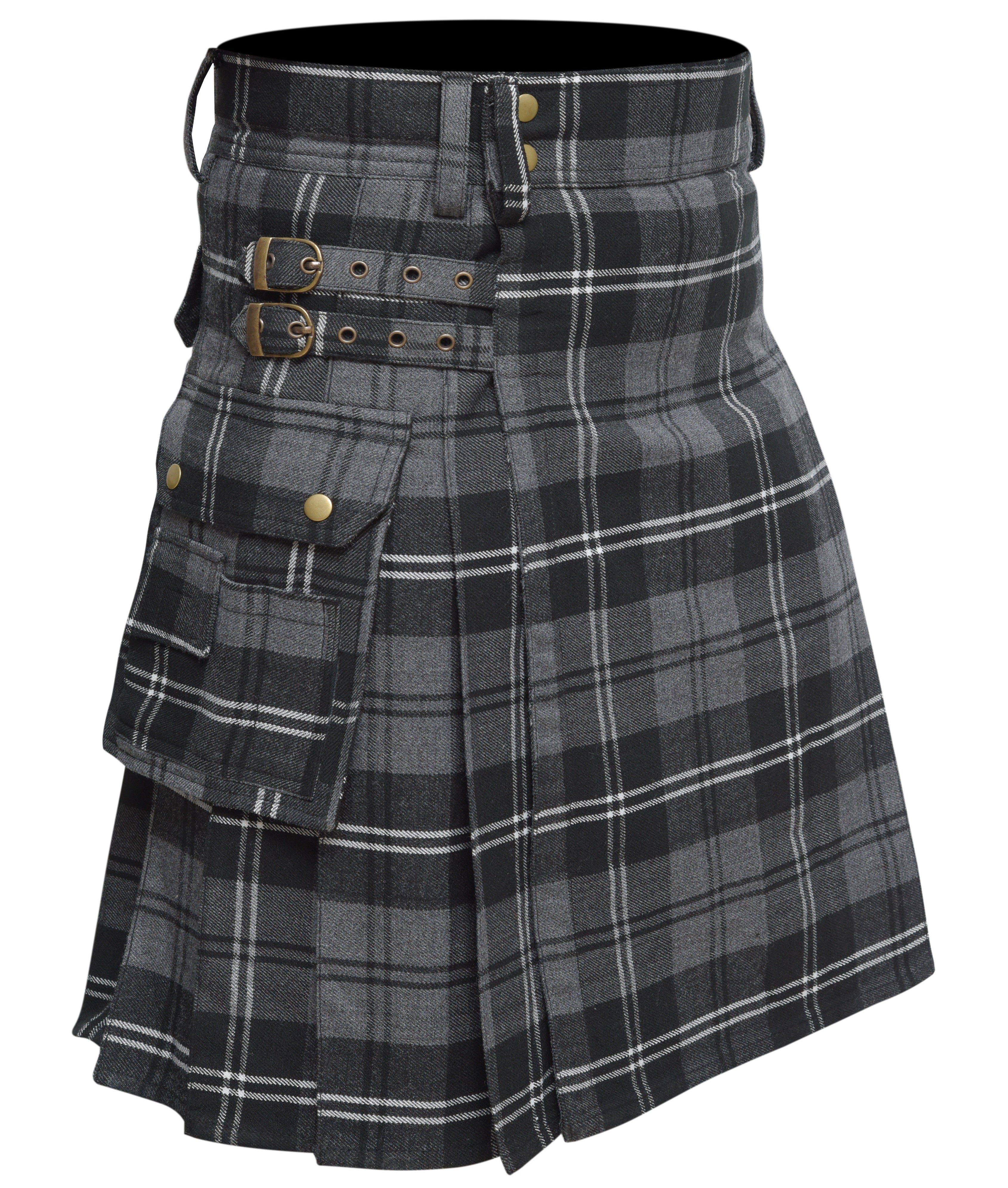 Scottish Men's Modern Granite 16oz Tartan Pockets Utility Kilt, Cargo Kilt