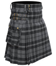 Scottish Men's Modern Granite 16oz Tartan Pockets Utility Kilt, Cargo Kilt