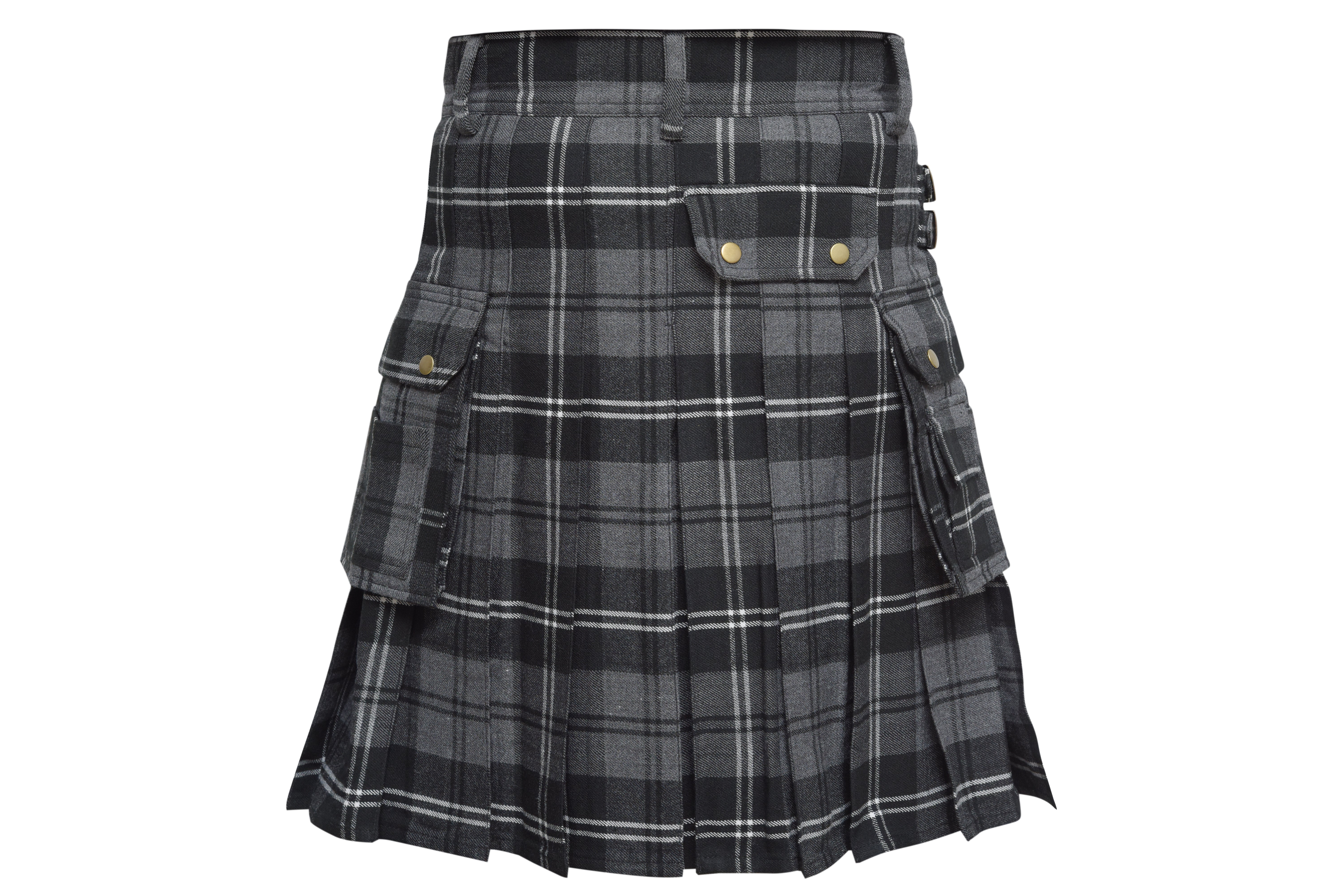Scottish Men's Modern Granite 16oz Tartan Pockets Utility Kilt, Cargo Kilt