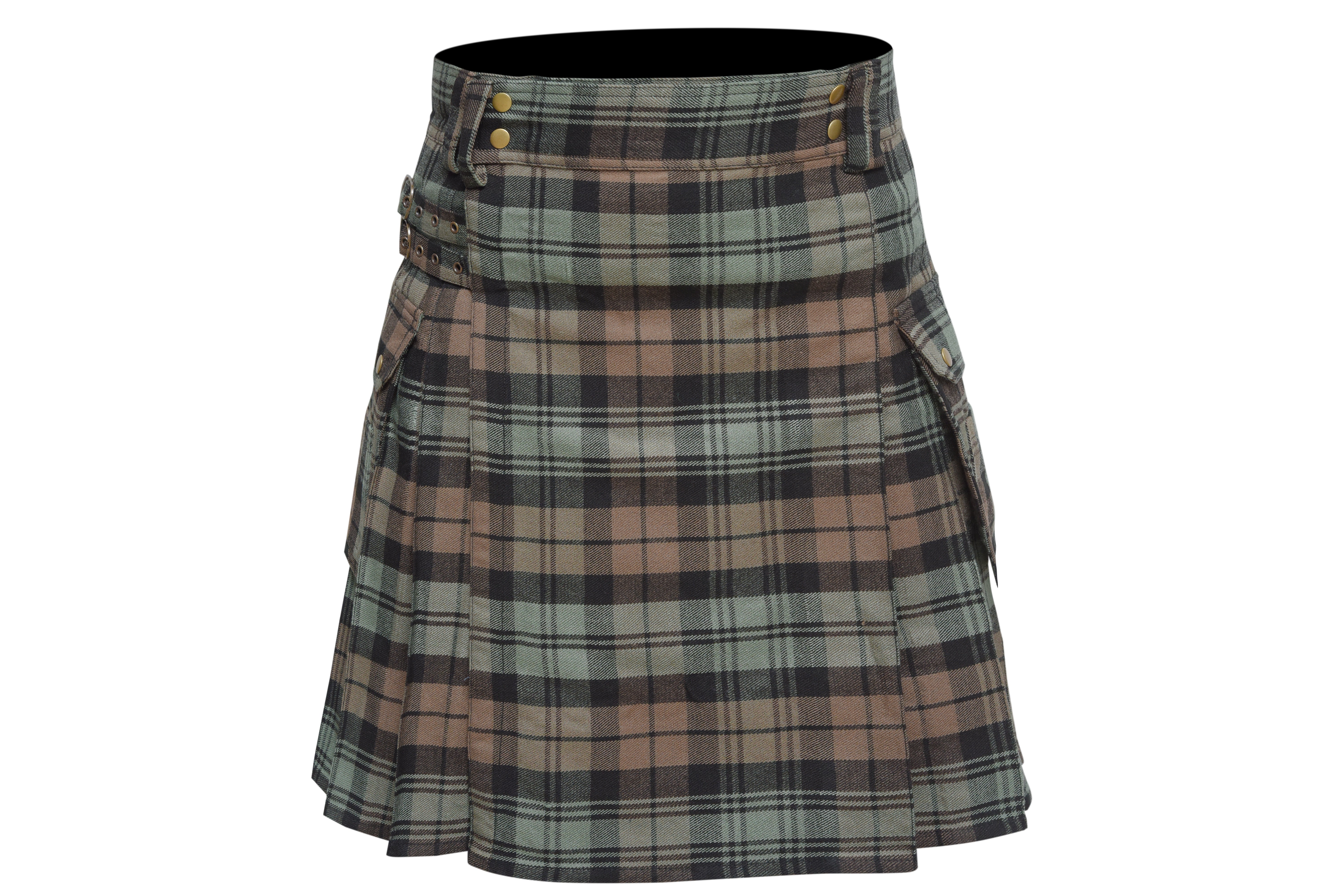 Scottish Men's Modern Black Watch Weathered 16oz Tartan Pockets Utility Kilt, Cargo Kilt