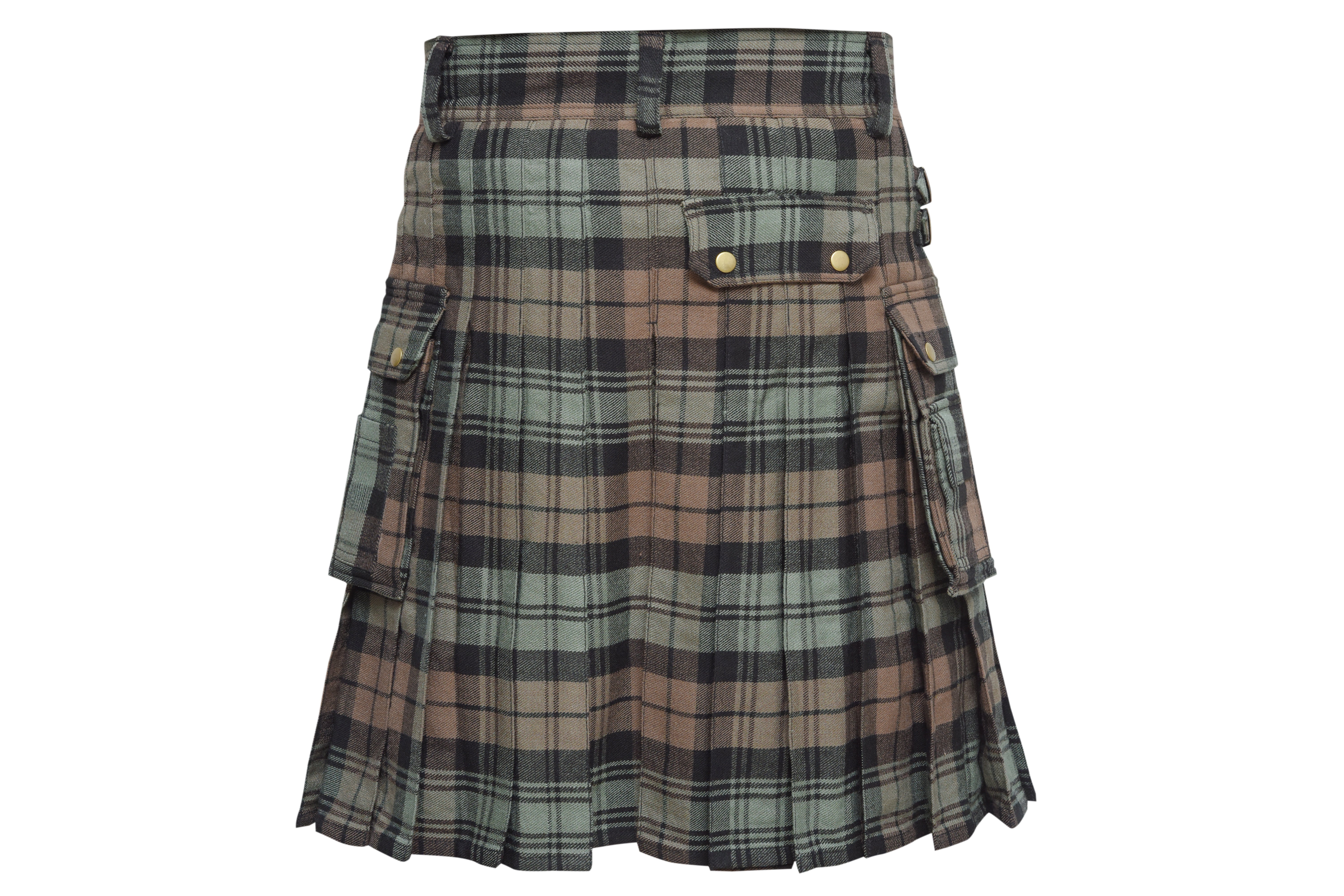 Scottish Men's Modern Black Watch Weathered 16oz Tartan Pockets Utility Kilt, Cargo Kilt