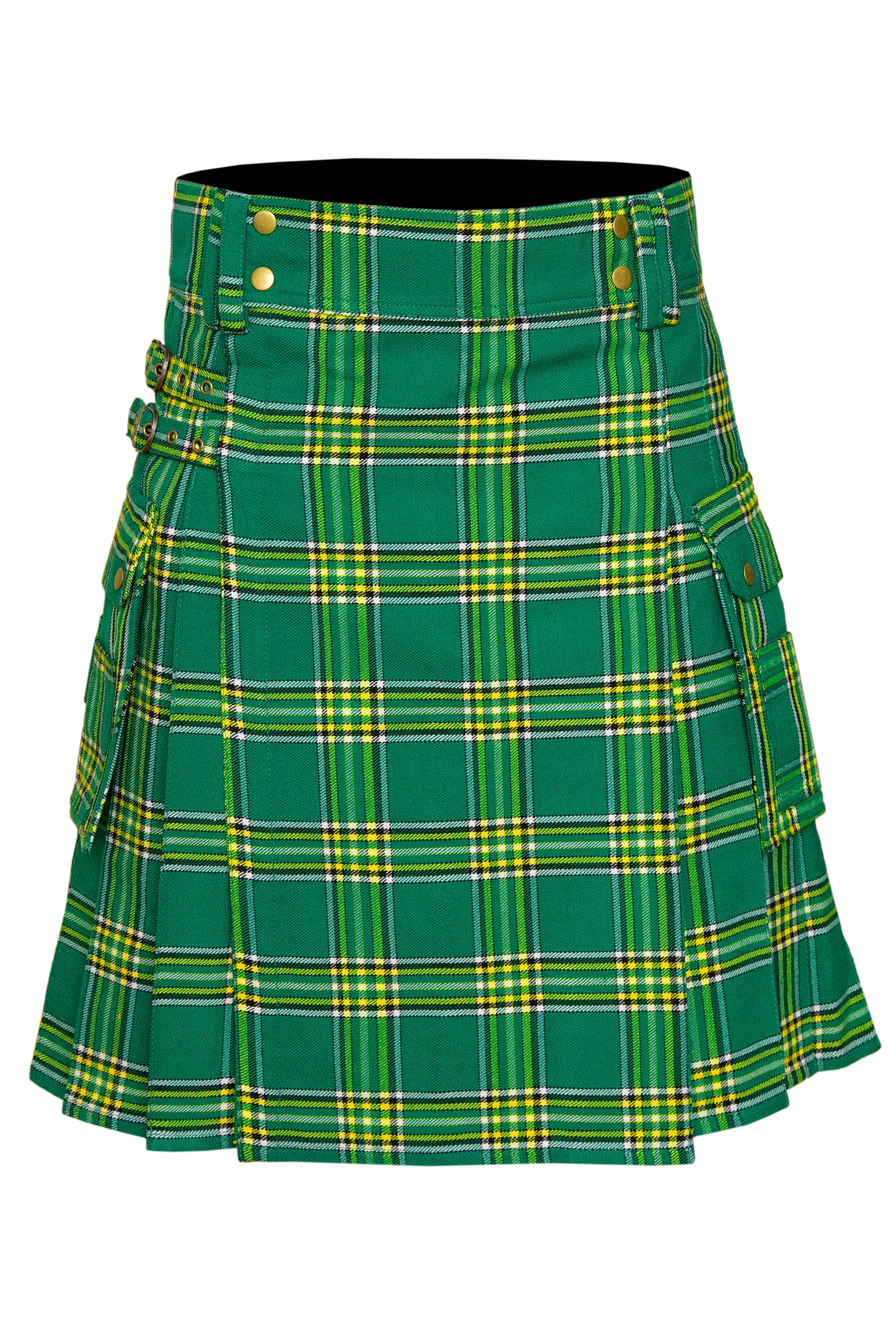 Scottish Men's Modern Irish Heritage 16oz Tartan Pockets Utility Kilt, Cargo Kilt
