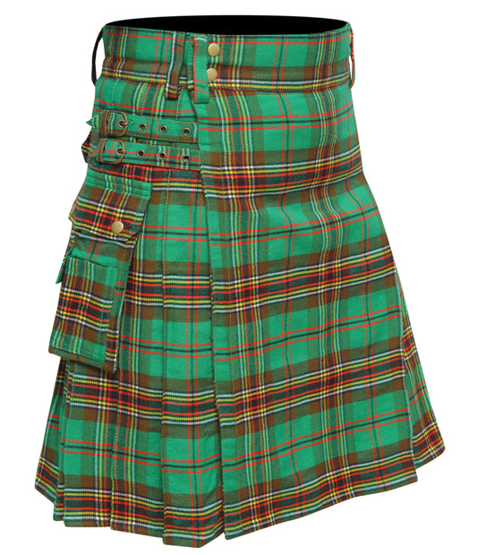Scottish Men's Modern Tara Murphy 16oz Tartan Pockets Utility Kilt, Cargo Kilt