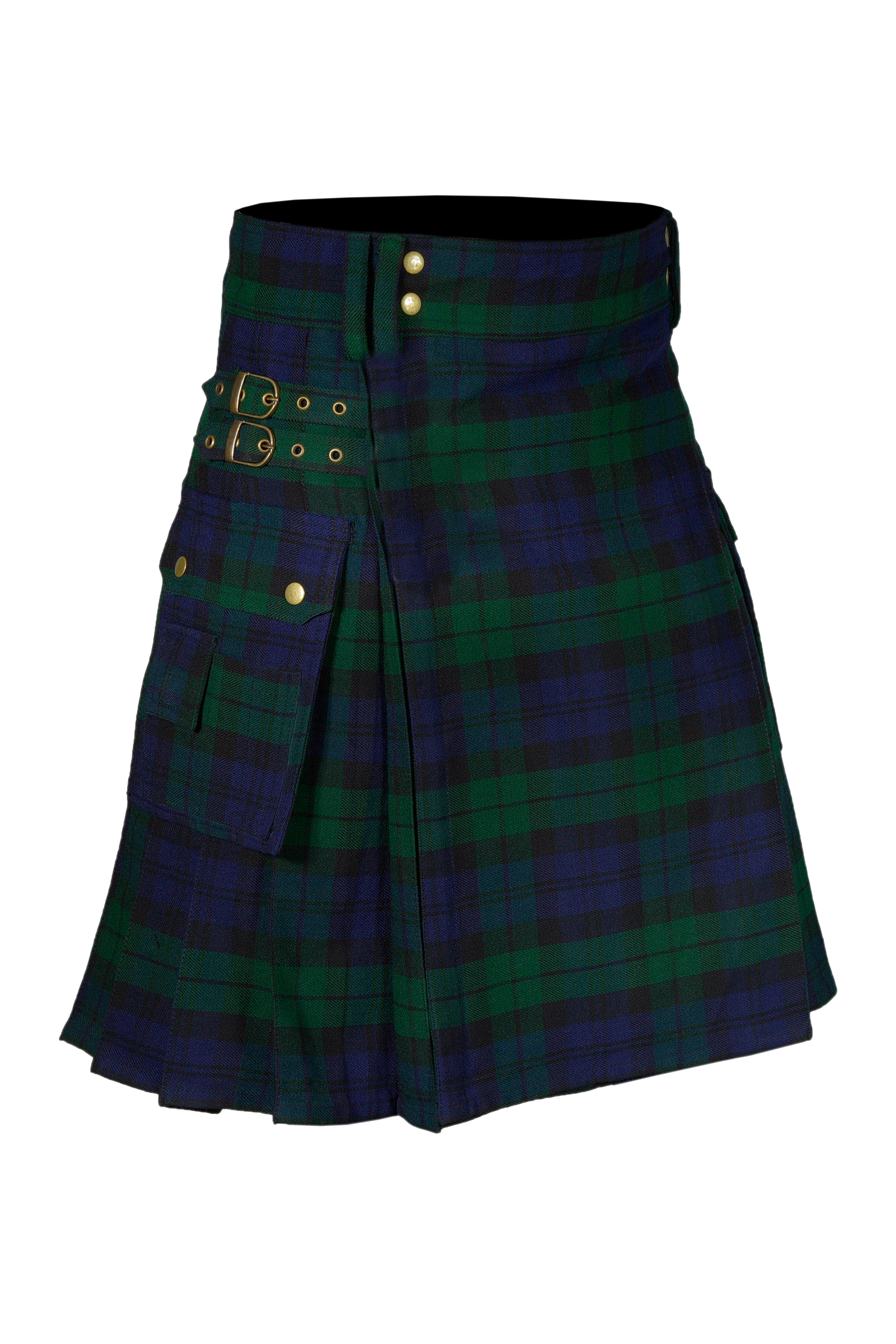 Scottish Men's Modern Black Watch 16oz Tartan Pockets Utility Kilt, Cargo Kilt