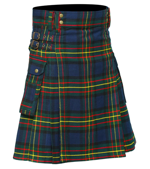 Scottish Men's Modern Maclaren 16oz Tartan Pockets Utility Kilt, Cargo Kilt