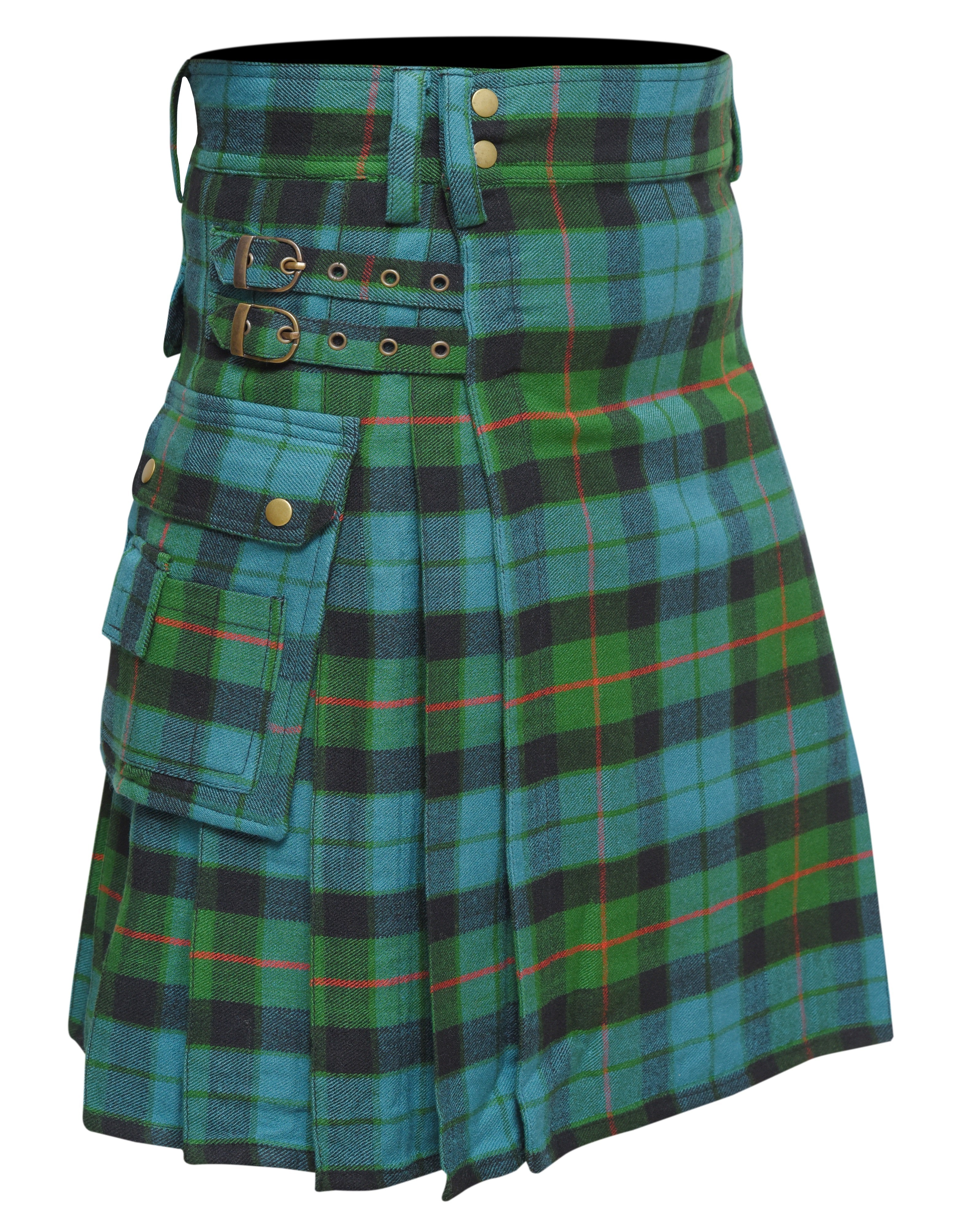Scottish Men's Modern Gunn Ancient 16oz Tartan Pockets Utility Kilt, Cargo Kilt