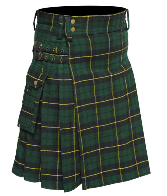 Scottish Men's Modern Wallace Hunting 16oz Tartan Pockets Utility Kilt, Cargo Kilt