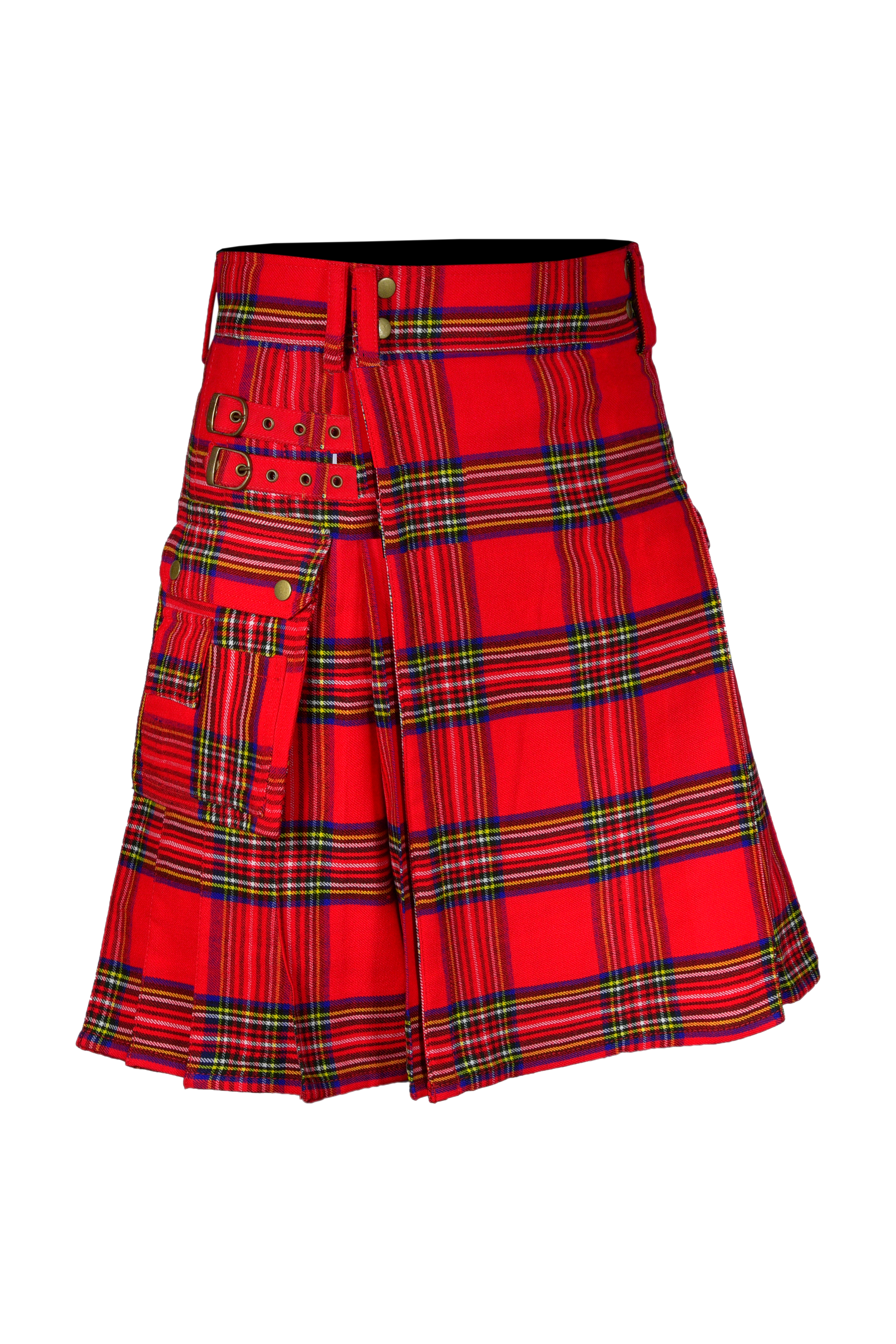 Scottish Men's Modern Royal Stewart 16oz Tartan Pockets Utility Kilt, Cargo Kilt