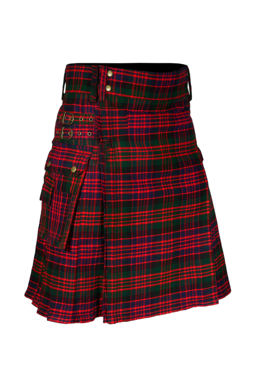 Scottish Men's Modern Macdonald 16oz Tartan Pockets Utility Kilt, Cargo Kilt