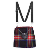 Traditional Scottish Women Tartan Bag Pleated Crossbody Purse - Adjustable Straps, Zip Closure Black Stewart Tartan