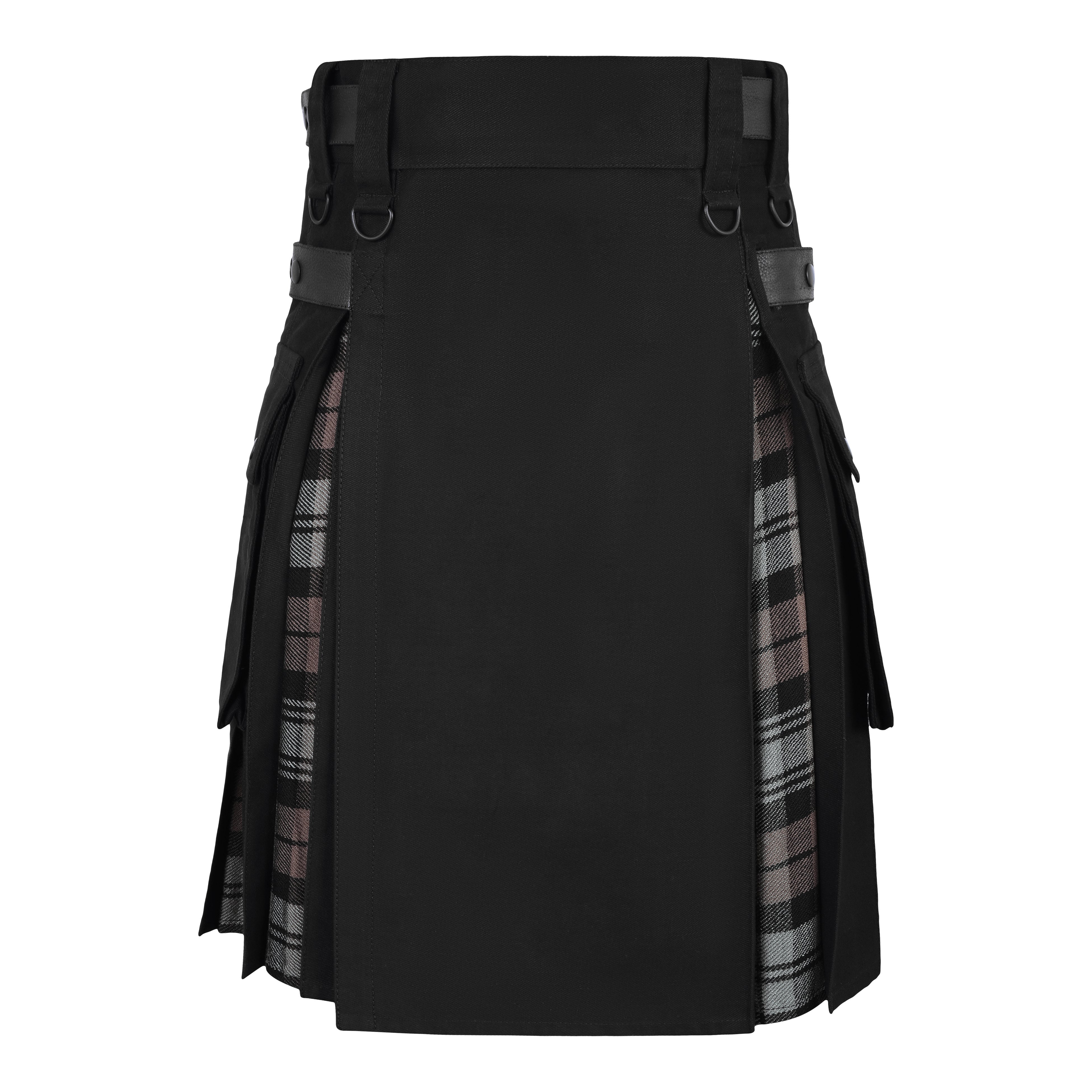Men's Black Watch Weathered Tartan Hybrid Kilt with Cargo Pockets, Utility Kilt