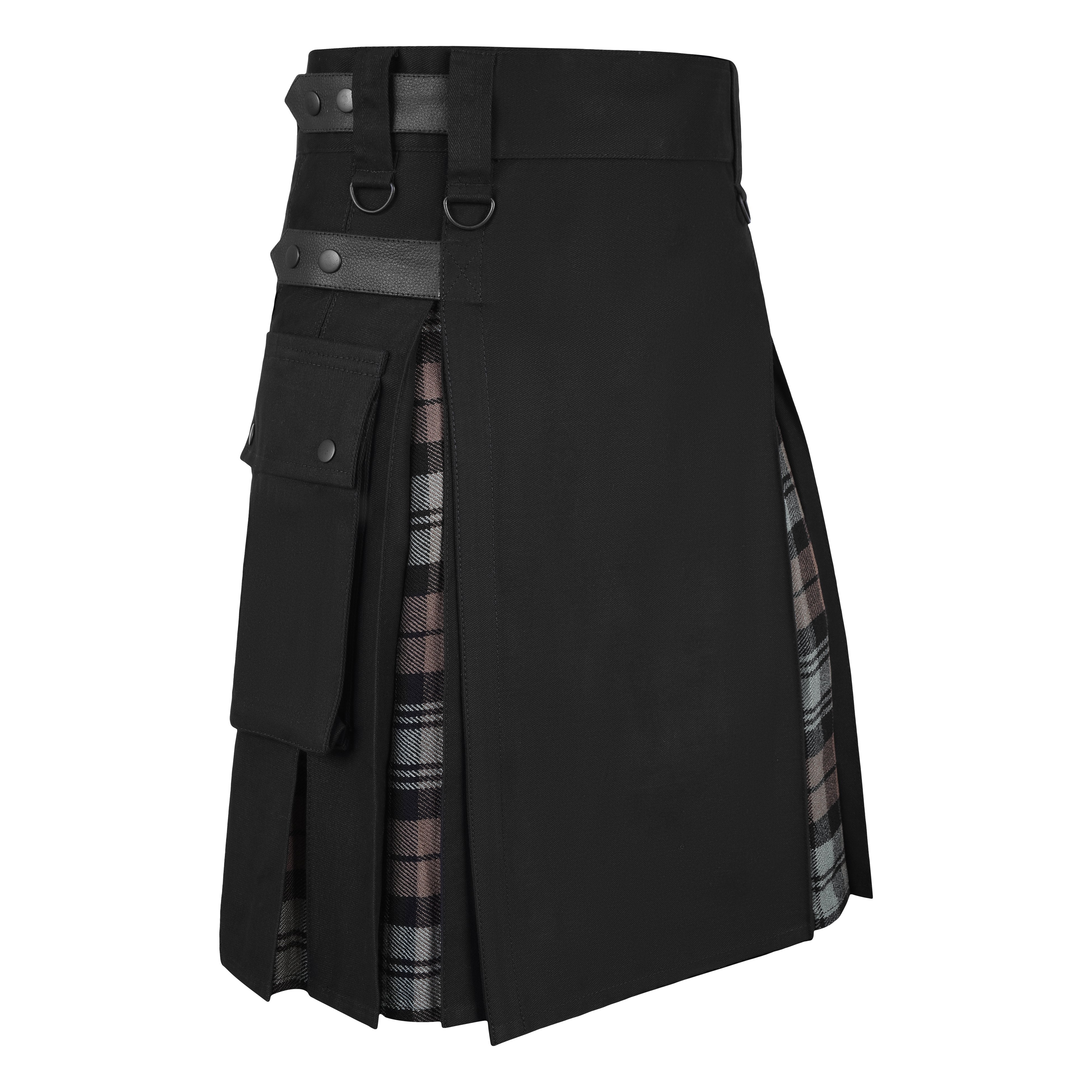 Men's Black Watch Weathered Tartan Hybrid Kilt with Cargo Pockets, Utility Kilt
