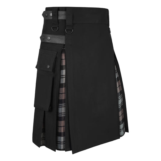 Men's Black Watch Weathered Tartan Hybrid Kilt with Cargo Pockets, Utility Kilt