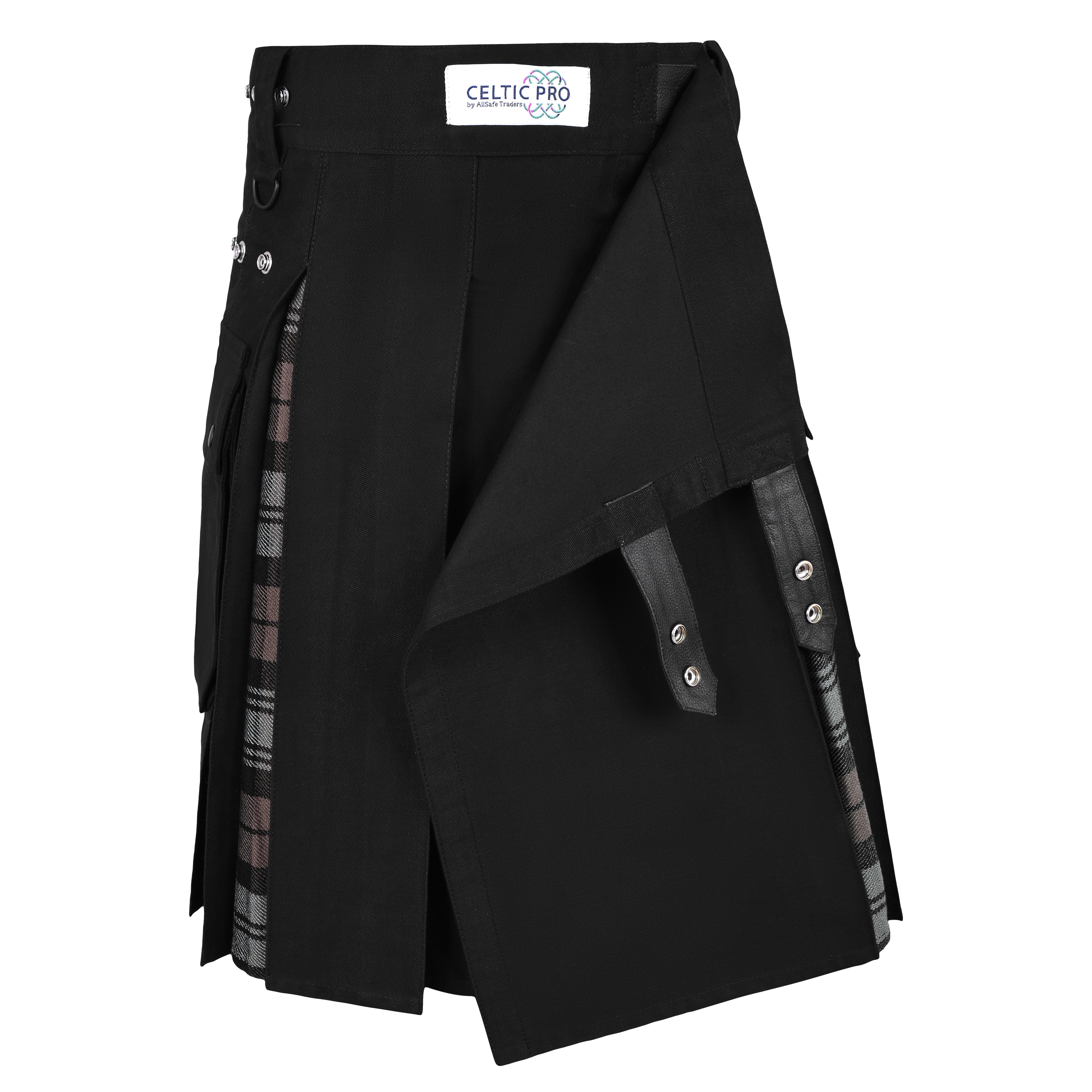 Men's Black Watch Weathered Tartan Hybrid Kilt with Cargo Pockets, Utility Kilt
