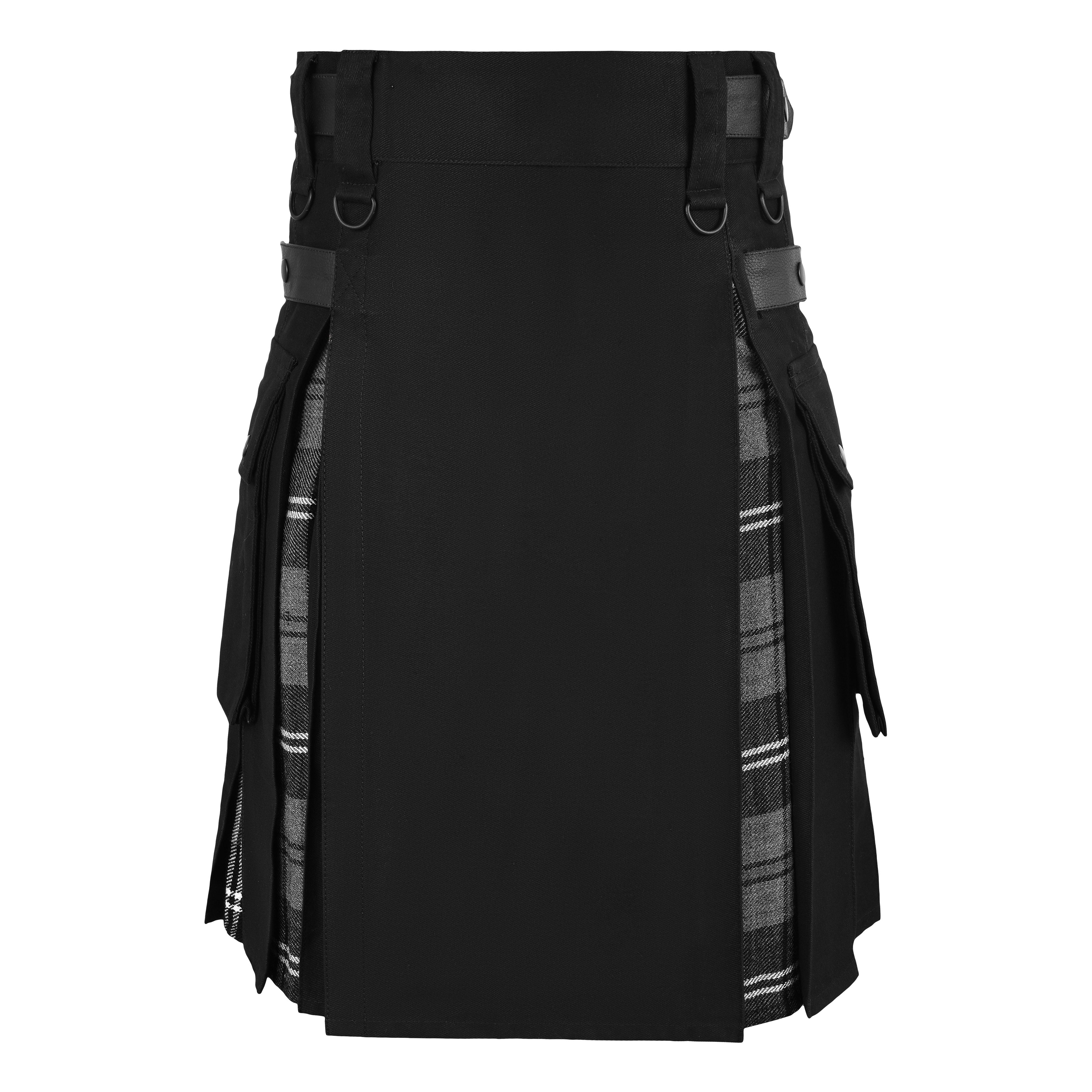 Men's Granite Tartan Hybrid Kilt with Cargo Pockets, Utility Kilt
