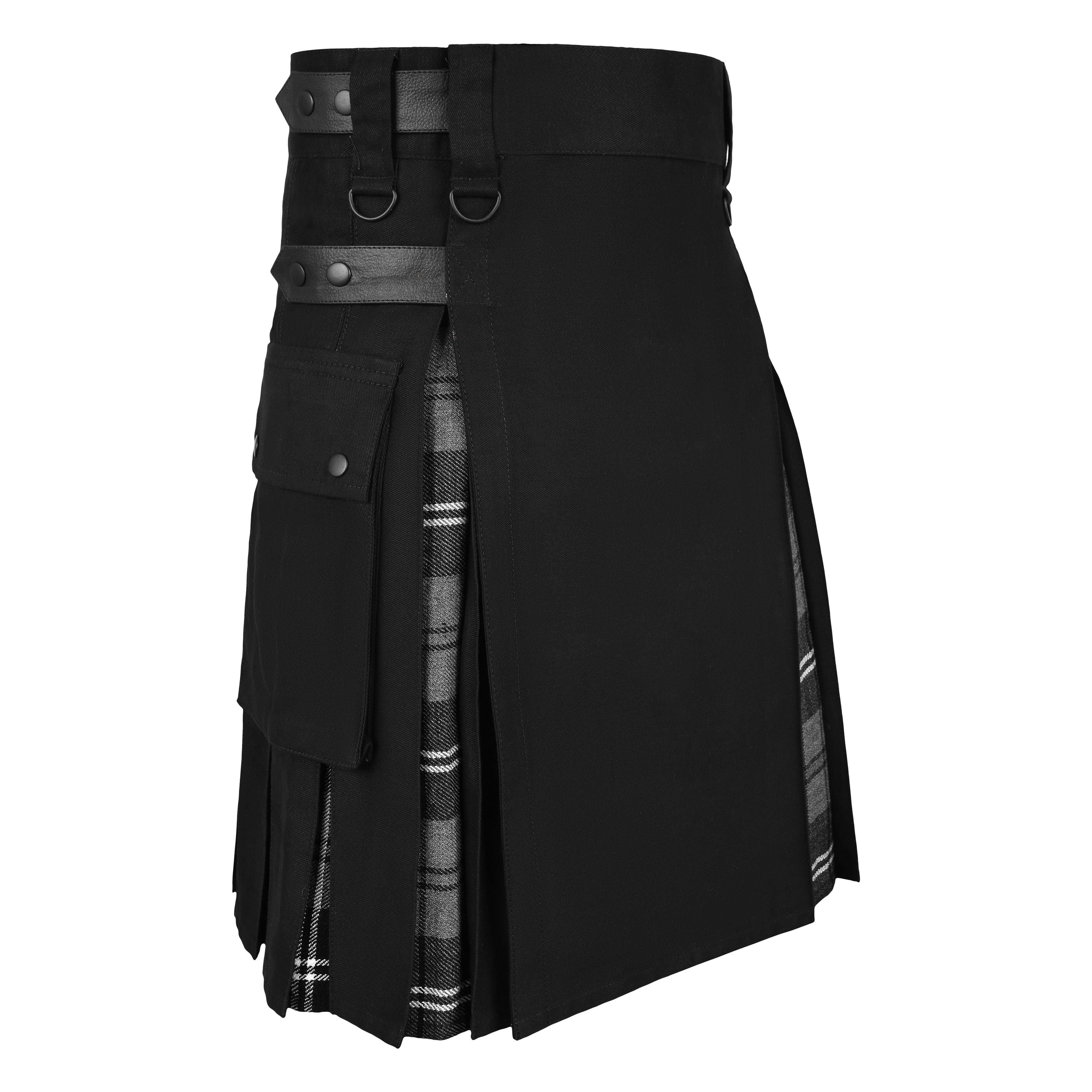 Men's Granite Tartan Hybrid Kilt with Cargo Pockets, Utility Kilt