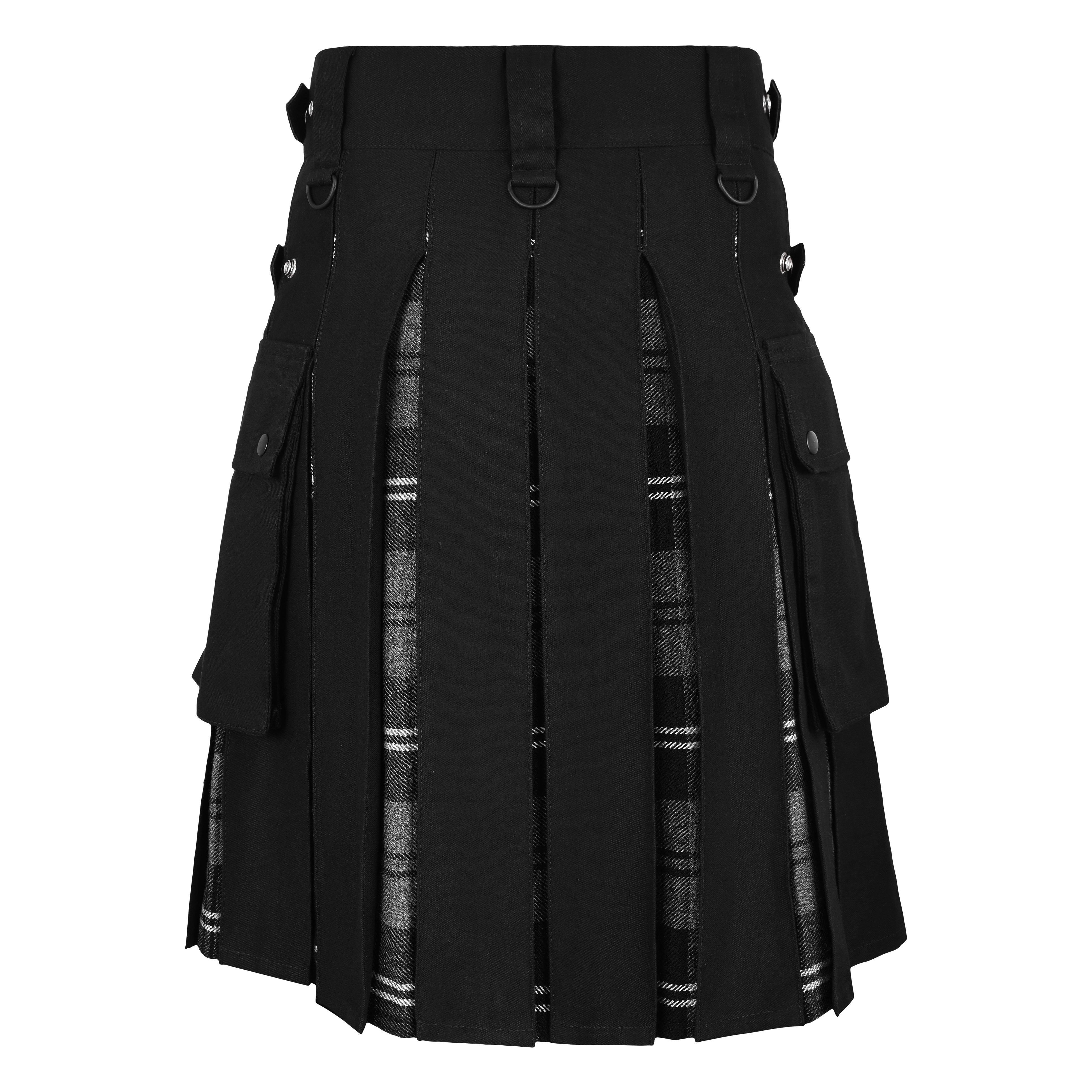 Men's Granite Tartan Hybrid Kilt with Cargo Pockets, Utility Kilt