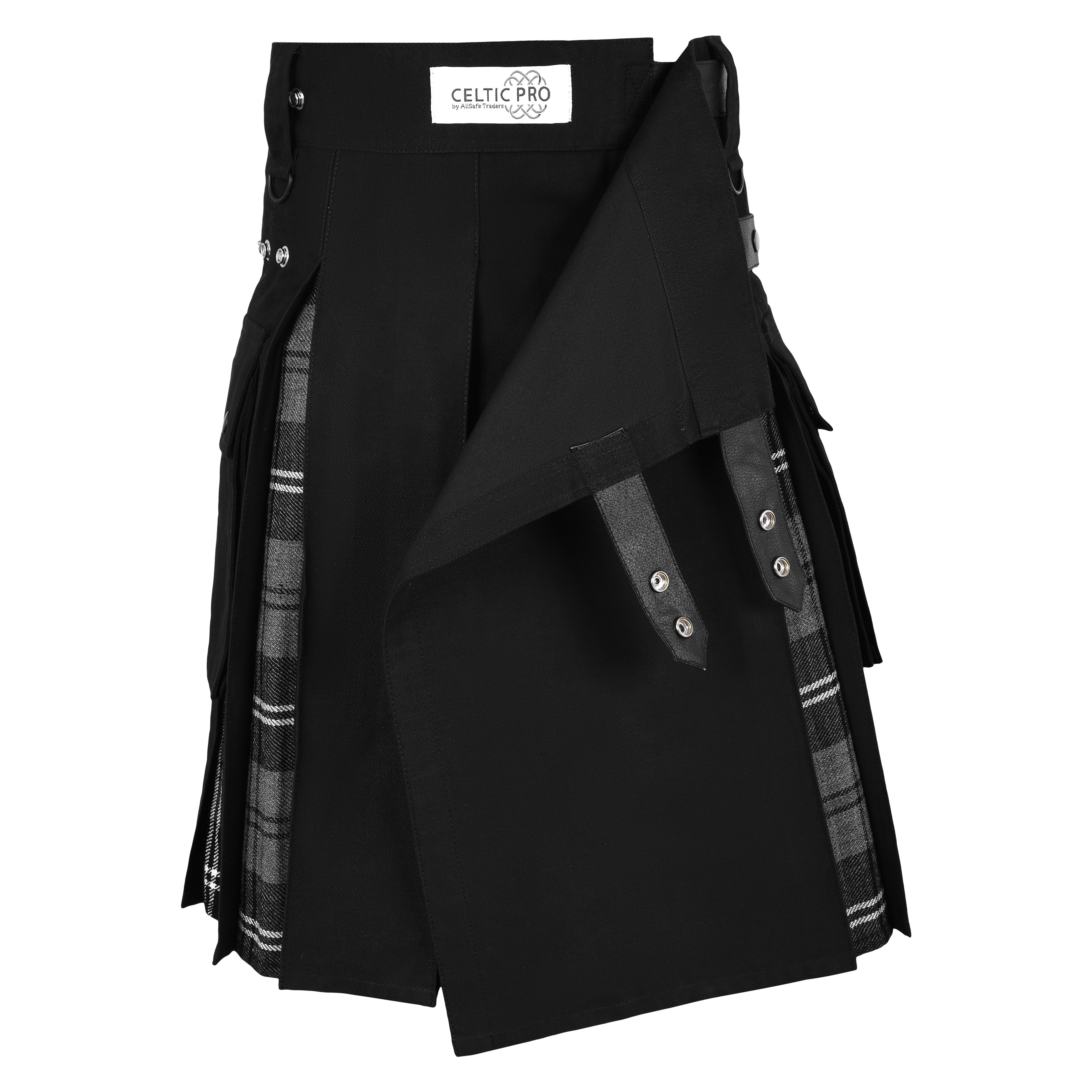 Men's Granite Tartan Hybrid Kilt with Cargo Pockets, Utility Kilt