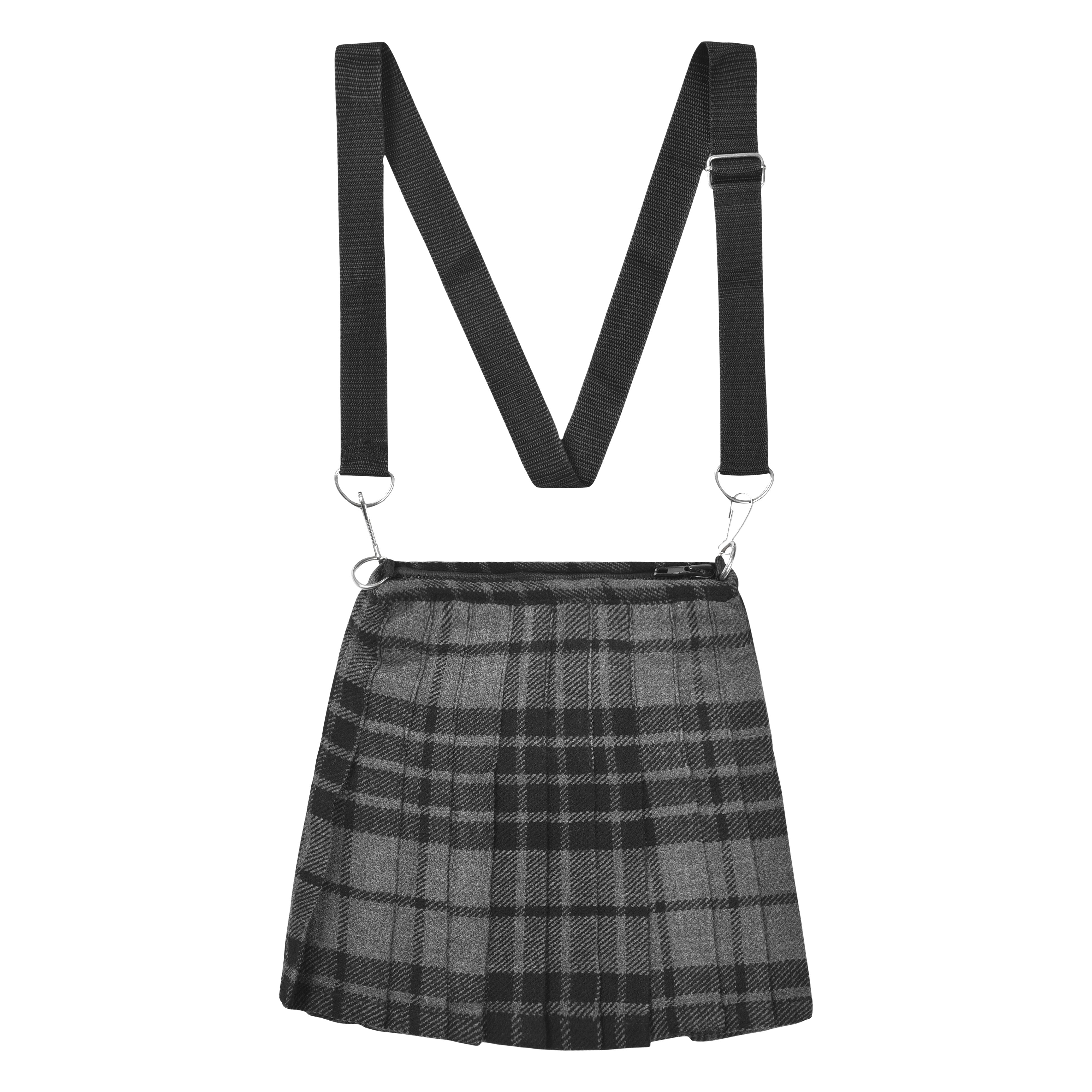 Traditional Scottish Women Tartan Bag Pleated Crossbody Purse - Adjustable Straps, Zip Closure Grey Tartan