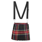 Traditional Scottish Women Tartan Bag Pleated Crossbody Purse - Adjustable Straps, Zip Closure Black Stewart Tartan